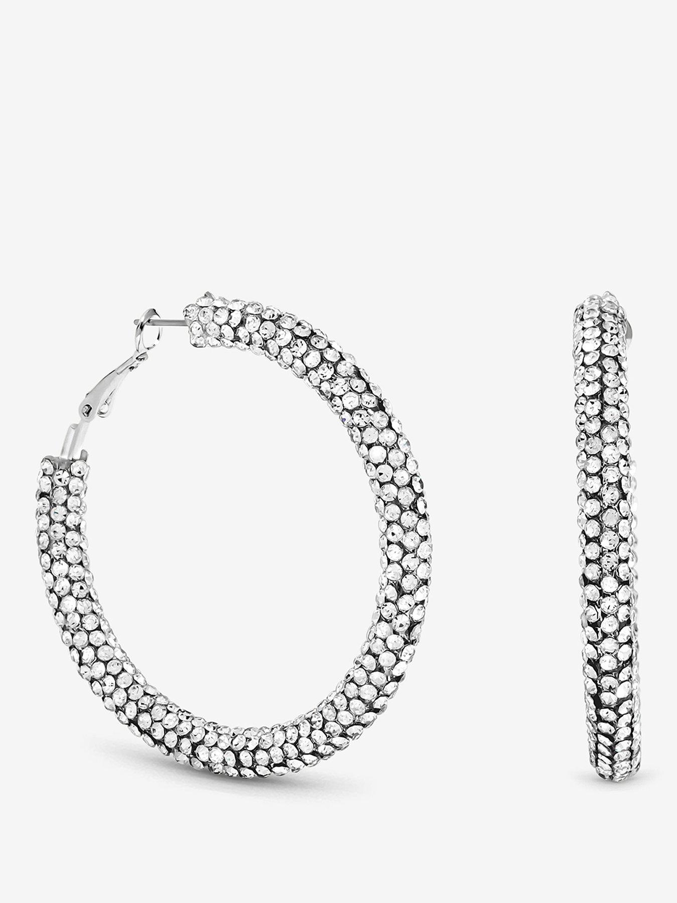 Mood Mood Silver Plated And Crystal Hoop Earrings