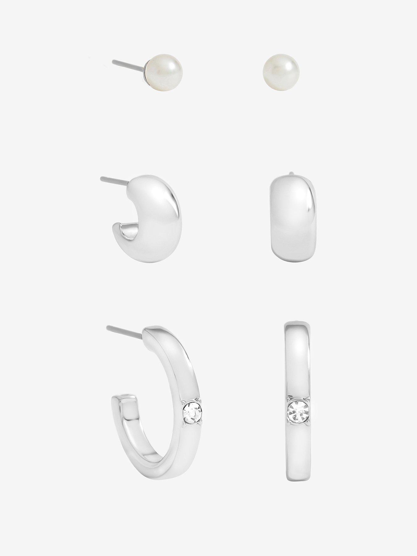 Mood Silver Plated And Crystal Hoops - Pack Of 3