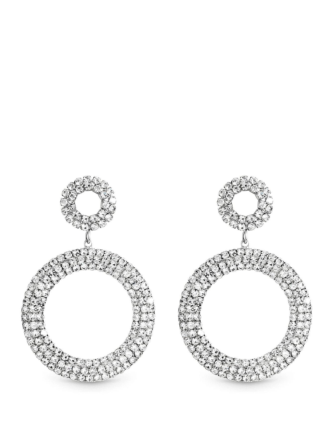 Mood Mood Silver Plated And Crystal Open Circle Statement Earrings