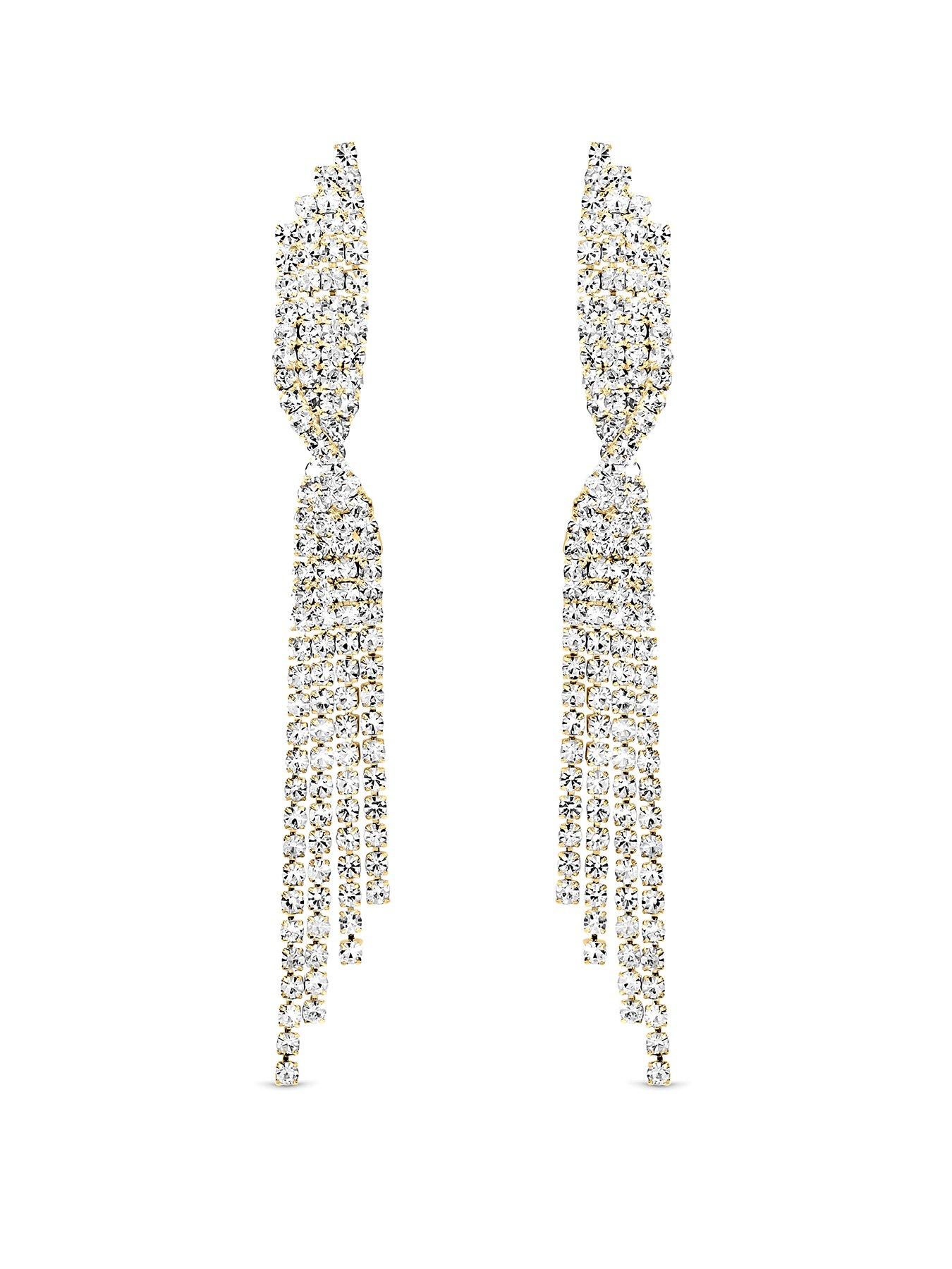 Image 1 of 3 of Mood Gold Plated And Crystal Twist Drop Diamante Earrings