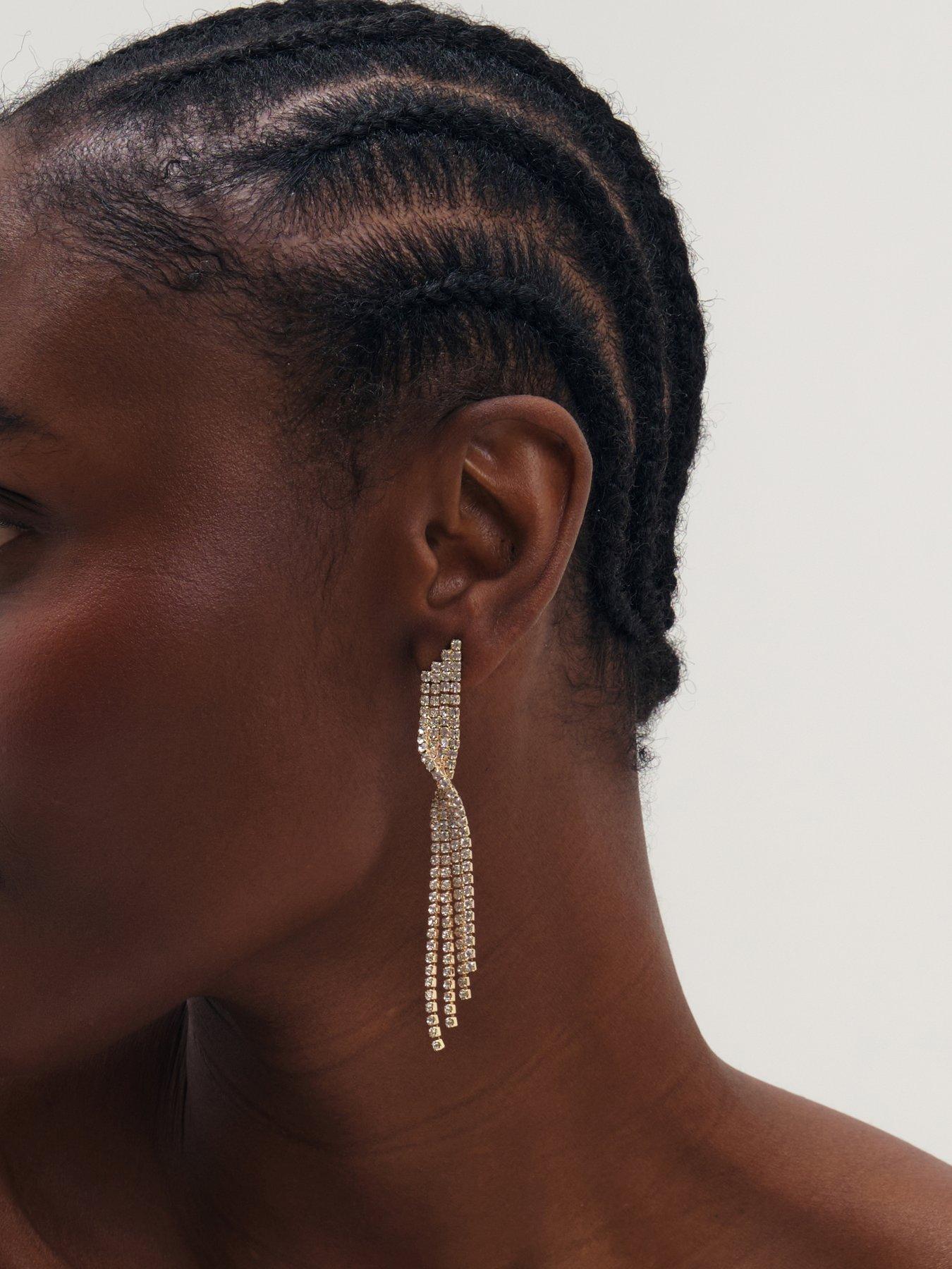 Image 2 of 3 of Mood Gold Plated And Crystal Twist Drop Diamante Earrings