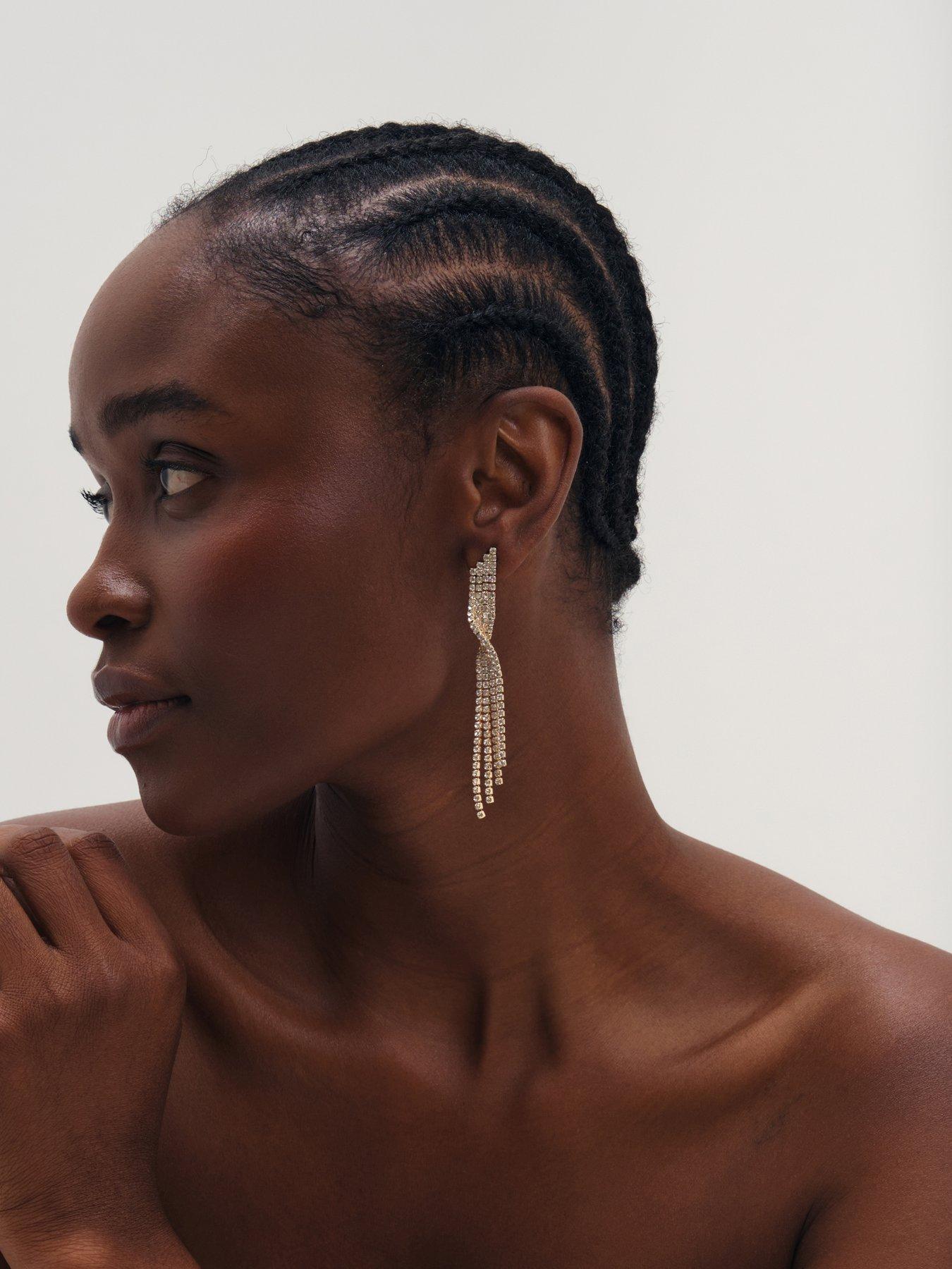 Image 3 of 3 of Mood Gold Plated And Crystal Twist Drop Diamante Earrings