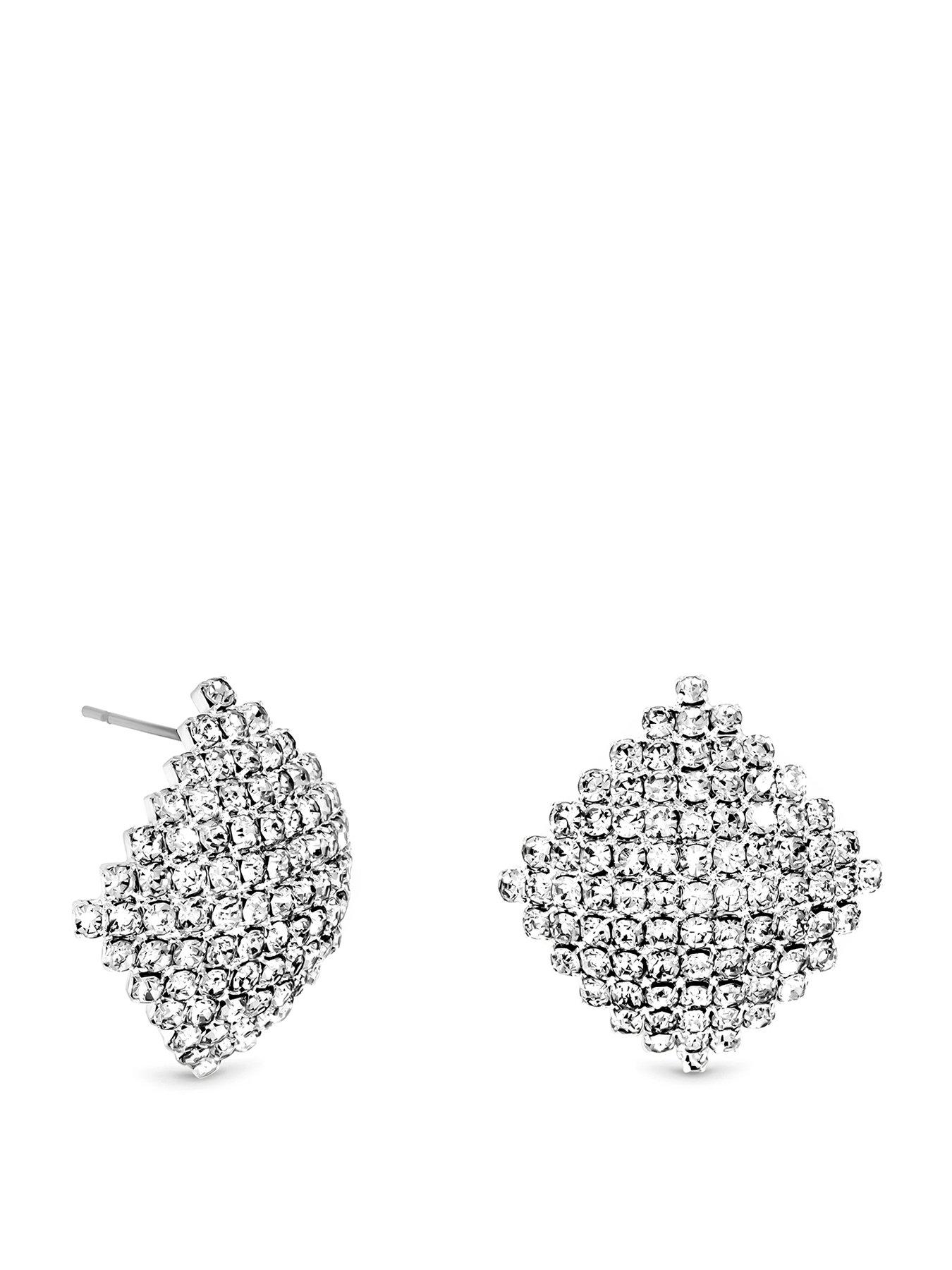 Mood Silver Crystal Statement Stud Earrings