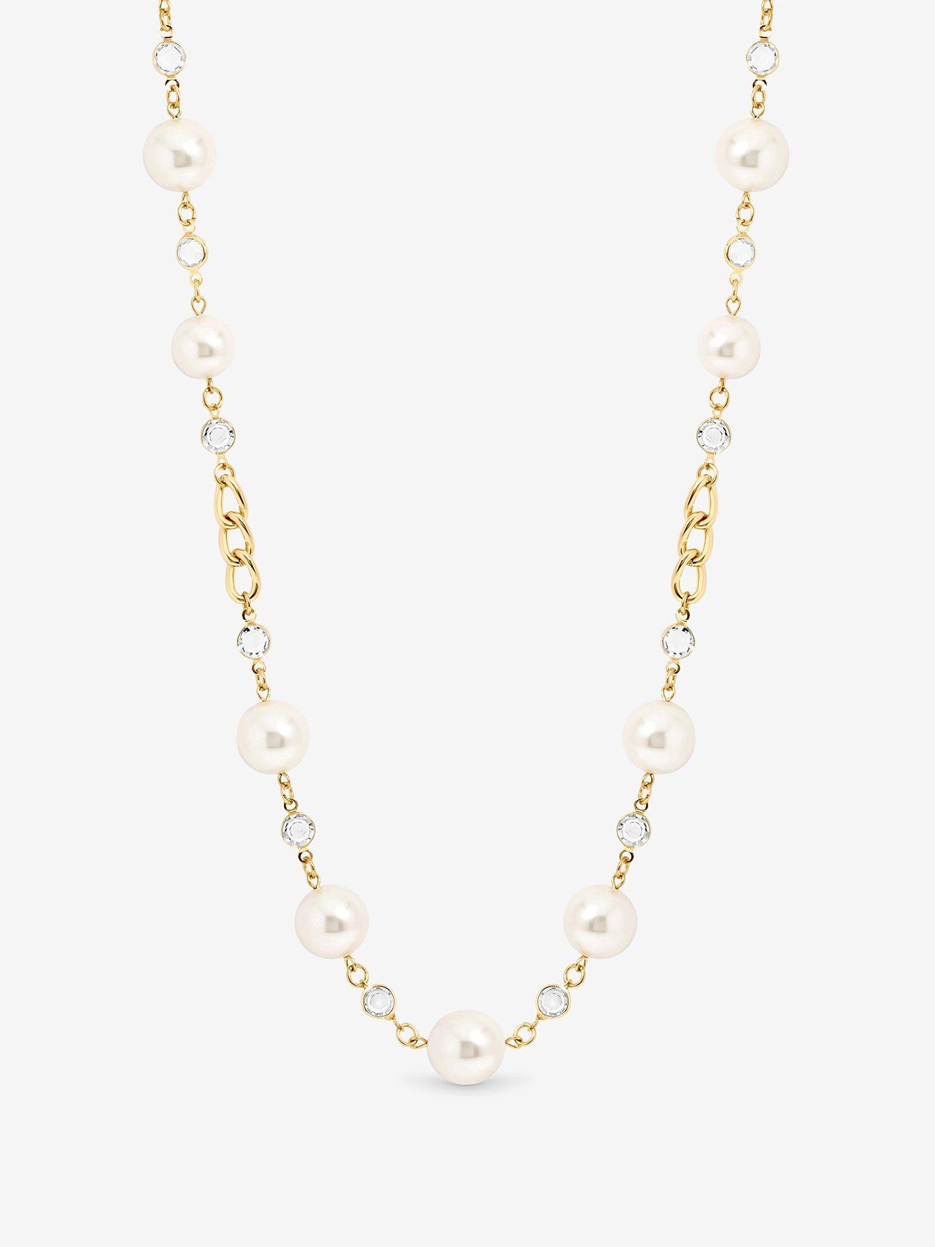 Mood Gold Plated Crystal And Pearl Chain Necklace