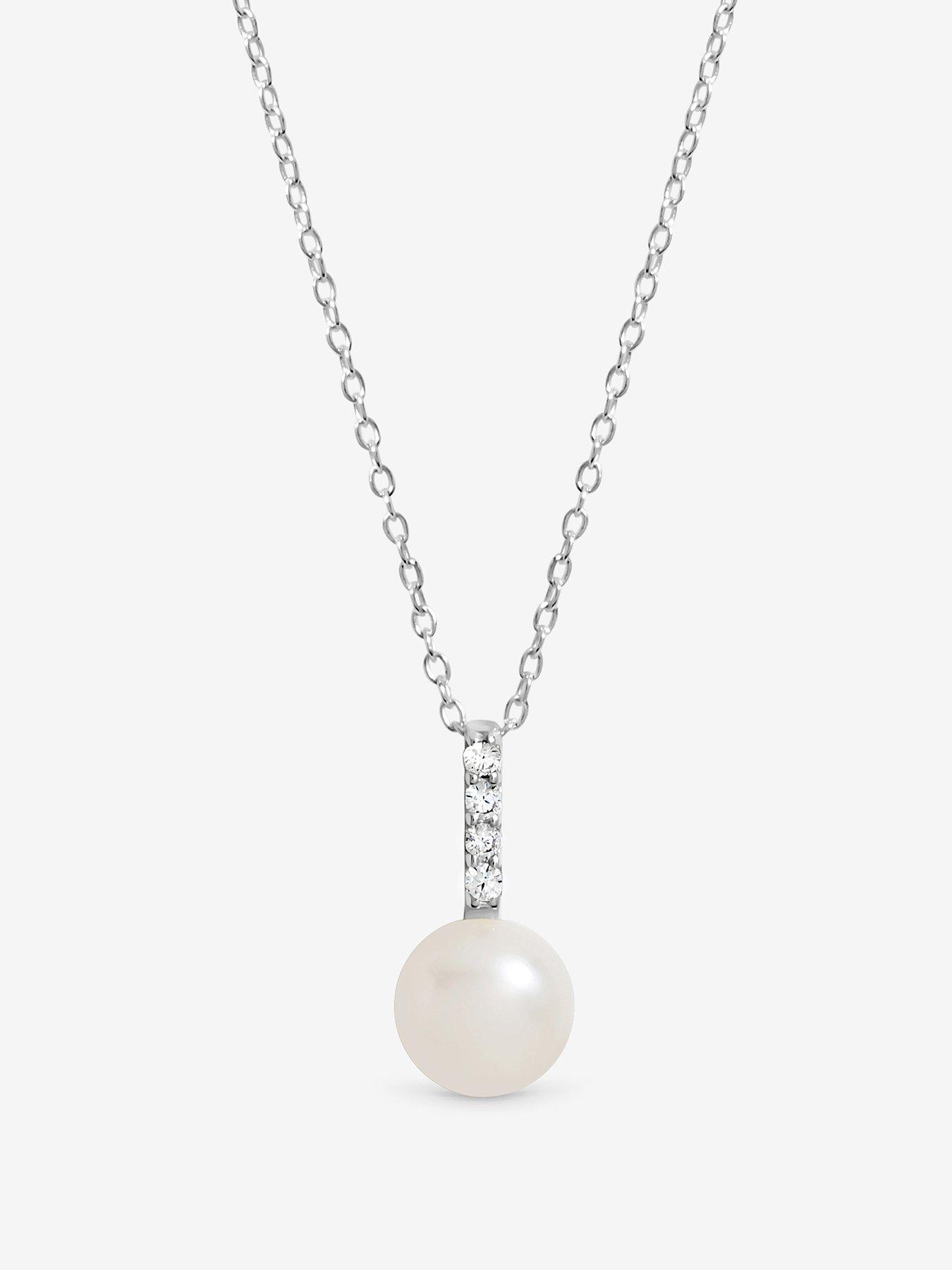 Image 1 of 1 of Simply Silver 925 Sterling Silver Cubic Zirconia Bar Pearl Pendant - Gift Pouch