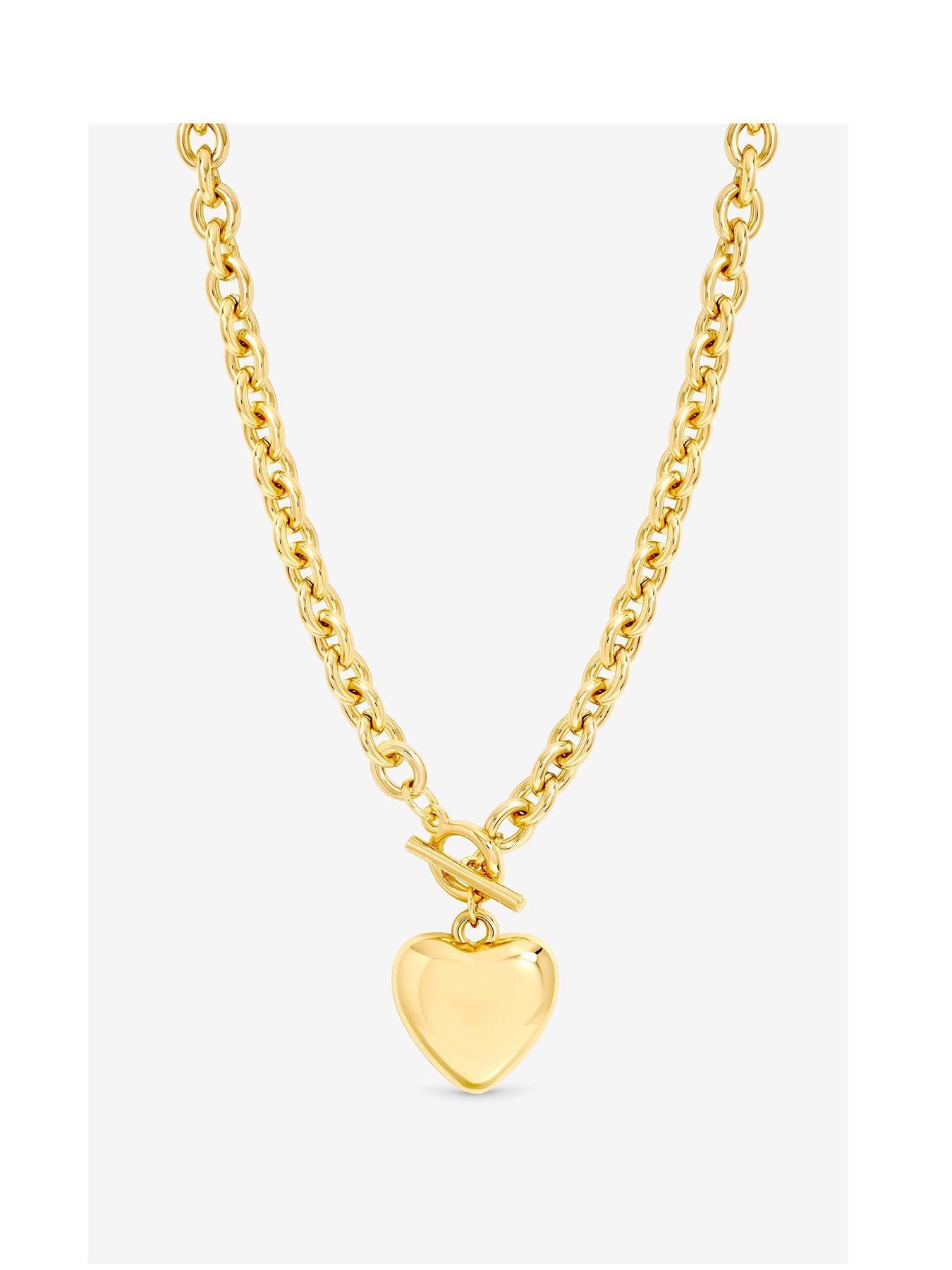Image 1 of 3 of Mood Mood Gold Plated And Polished Puff Heart T-Bar Necklace