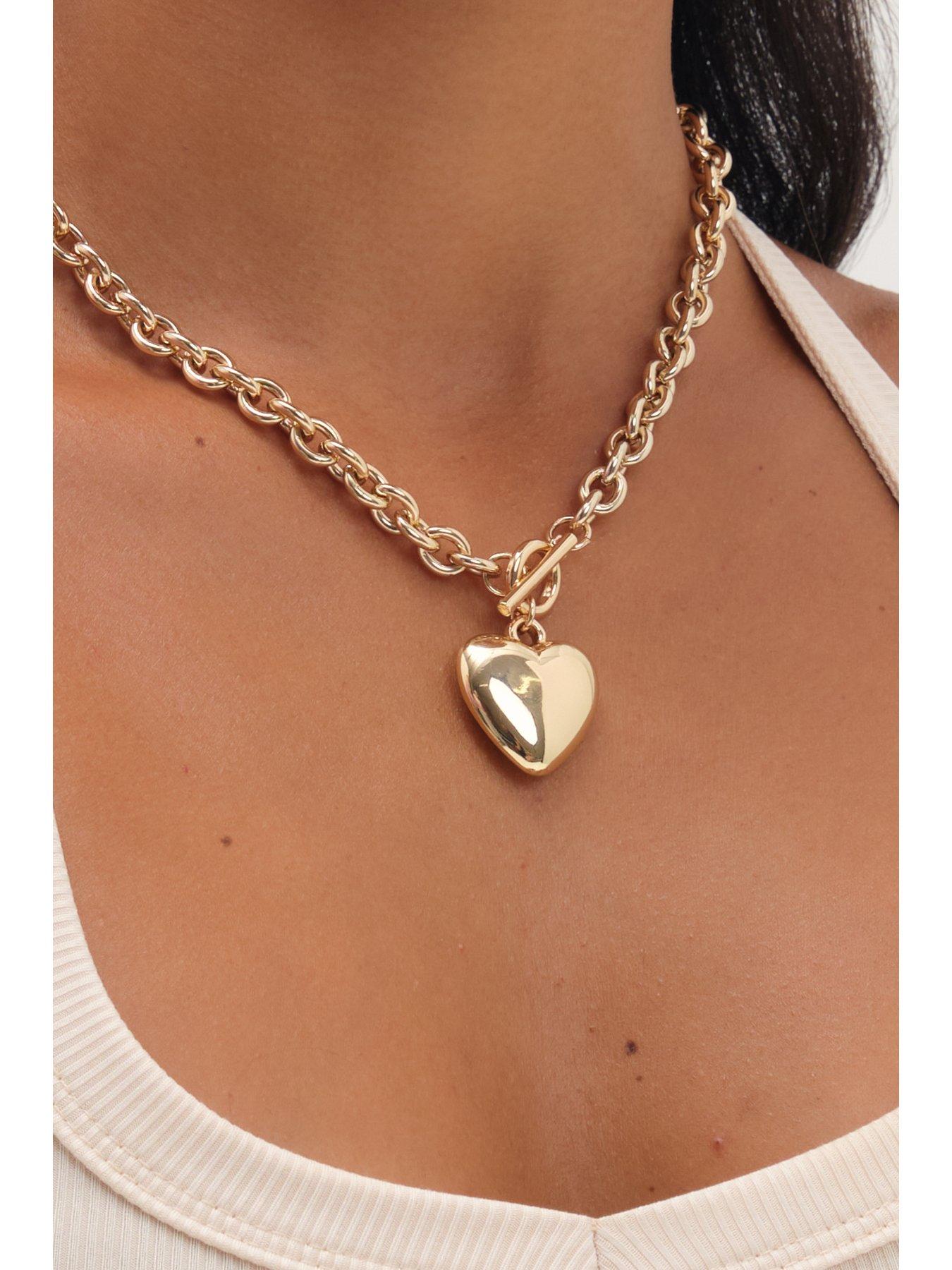 Image 2 of 3 of Mood Mood Gold Plated And Polished Puff Heart T-Bar Necklace