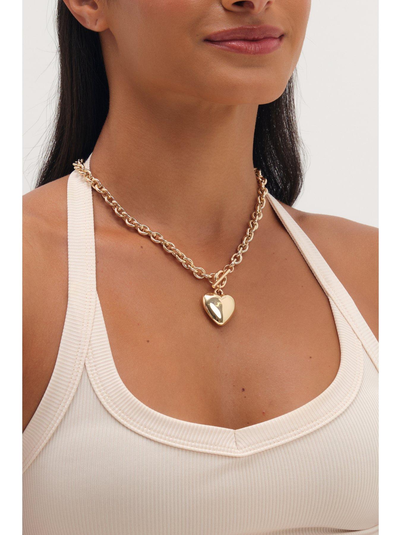 Image 3 of 3 of Mood Mood Gold Plated And Polished Puff Heart T-Bar Necklace