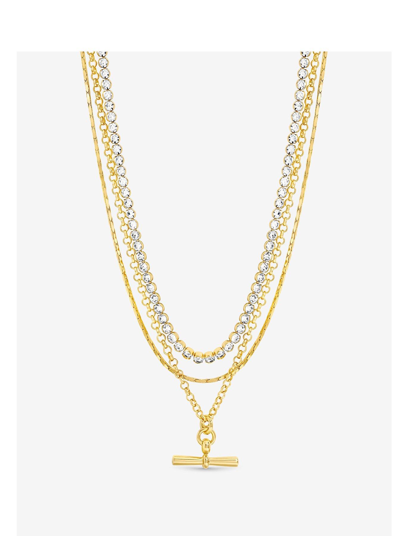 Mood Gold Plated And Crystal T Bar Necklace