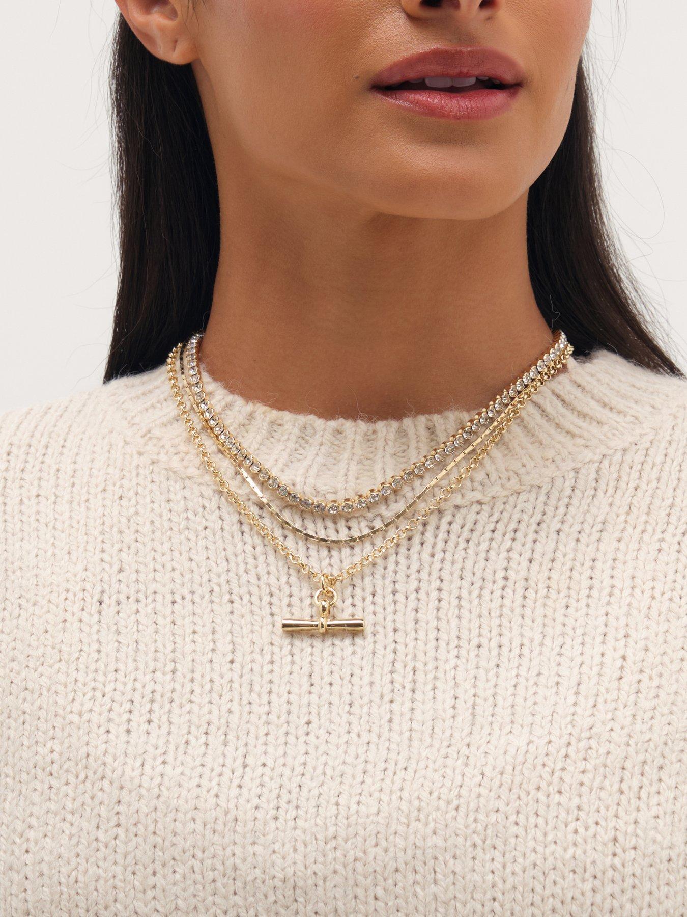 Image 2 of 3 of Mood Gold Plated And Crystal T Bar Necklace