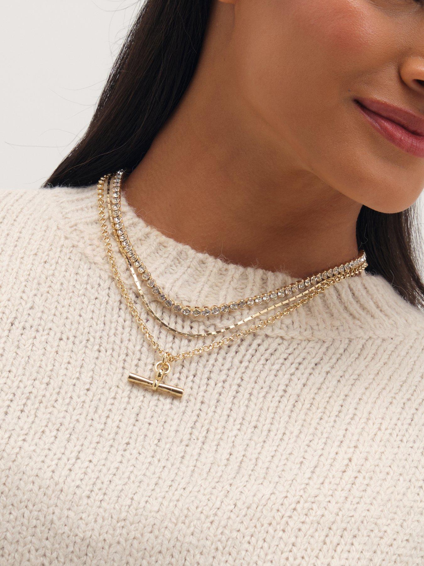 Image 3 of 3 of Mood Gold Plated And Crystal T Bar Necklace