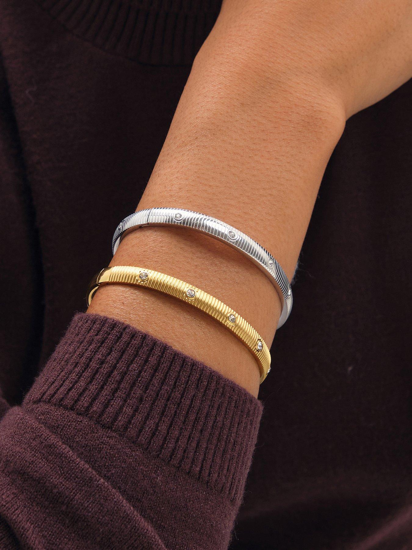 Jon Richard Jon Richard Gold Plated Textured Stainless Steel Crystal Bangle