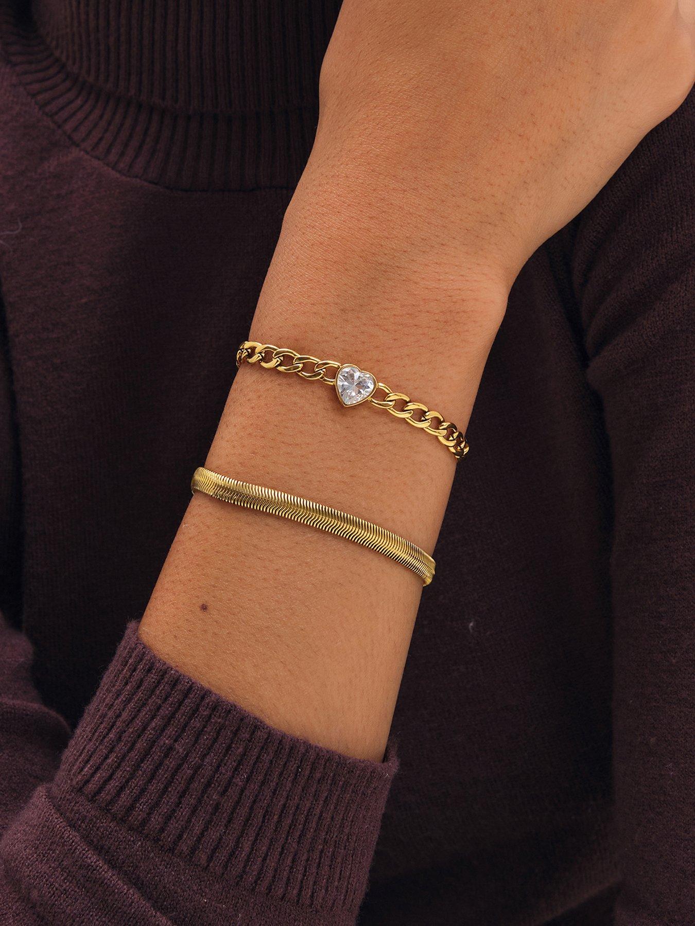 Jon Richard Gold Plated Crystal Heart Chain Stainless Steel Bracelet