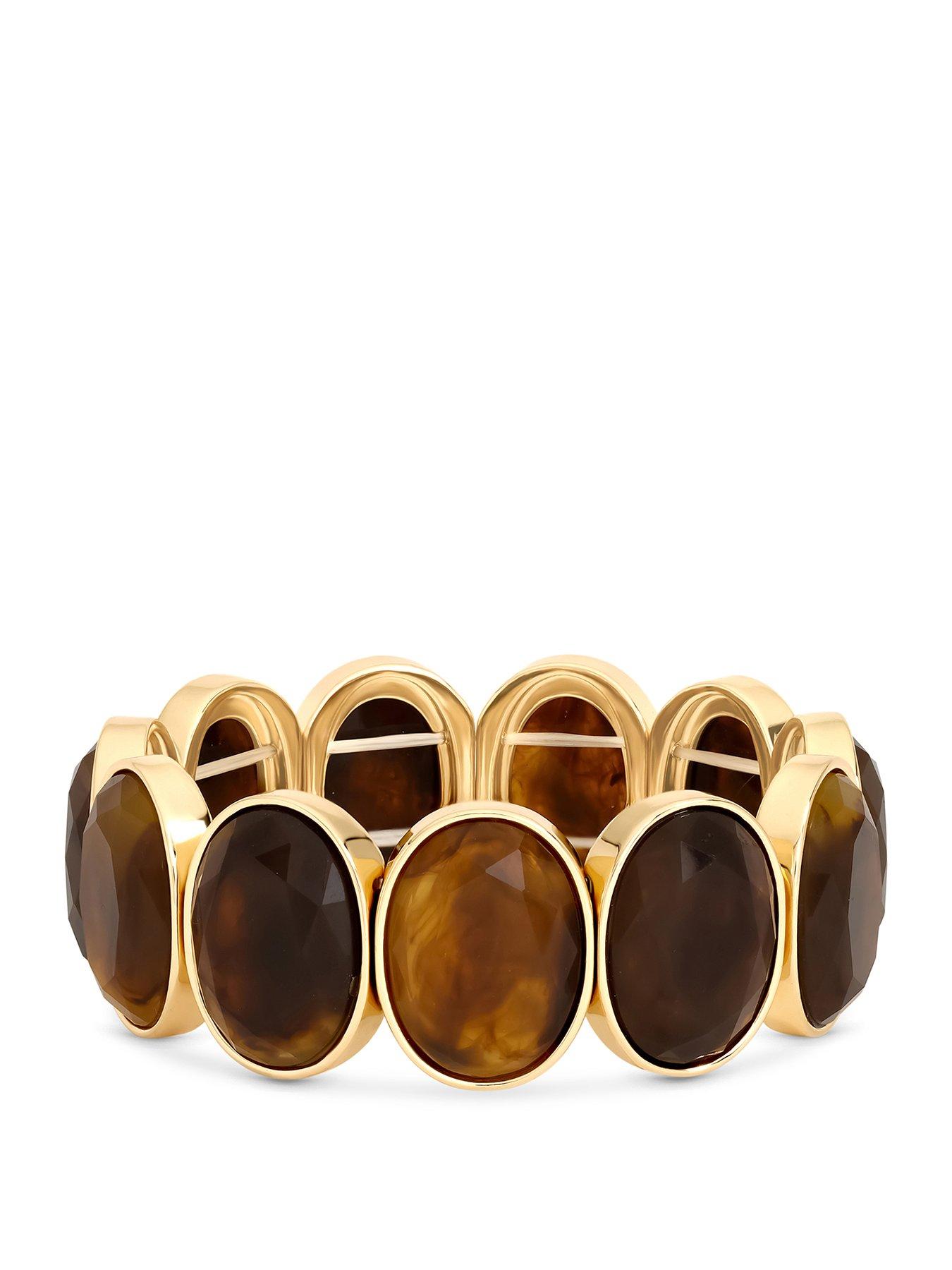 Image 1 of 3 of Mood Gold Plated Brown Statement Stretch Bracelet