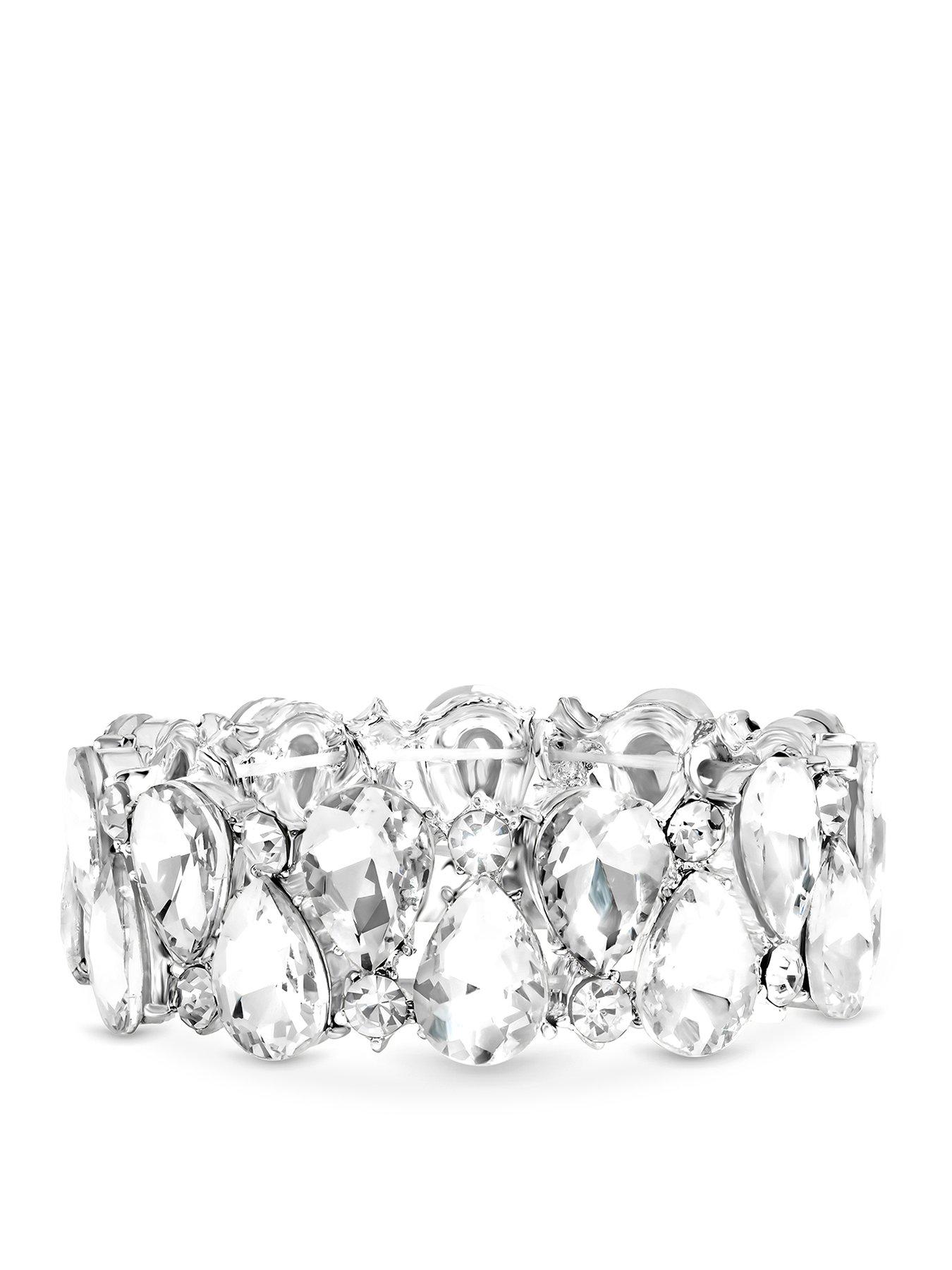 Mood Silver Plated And Crystal Pear Stretch Bracelet