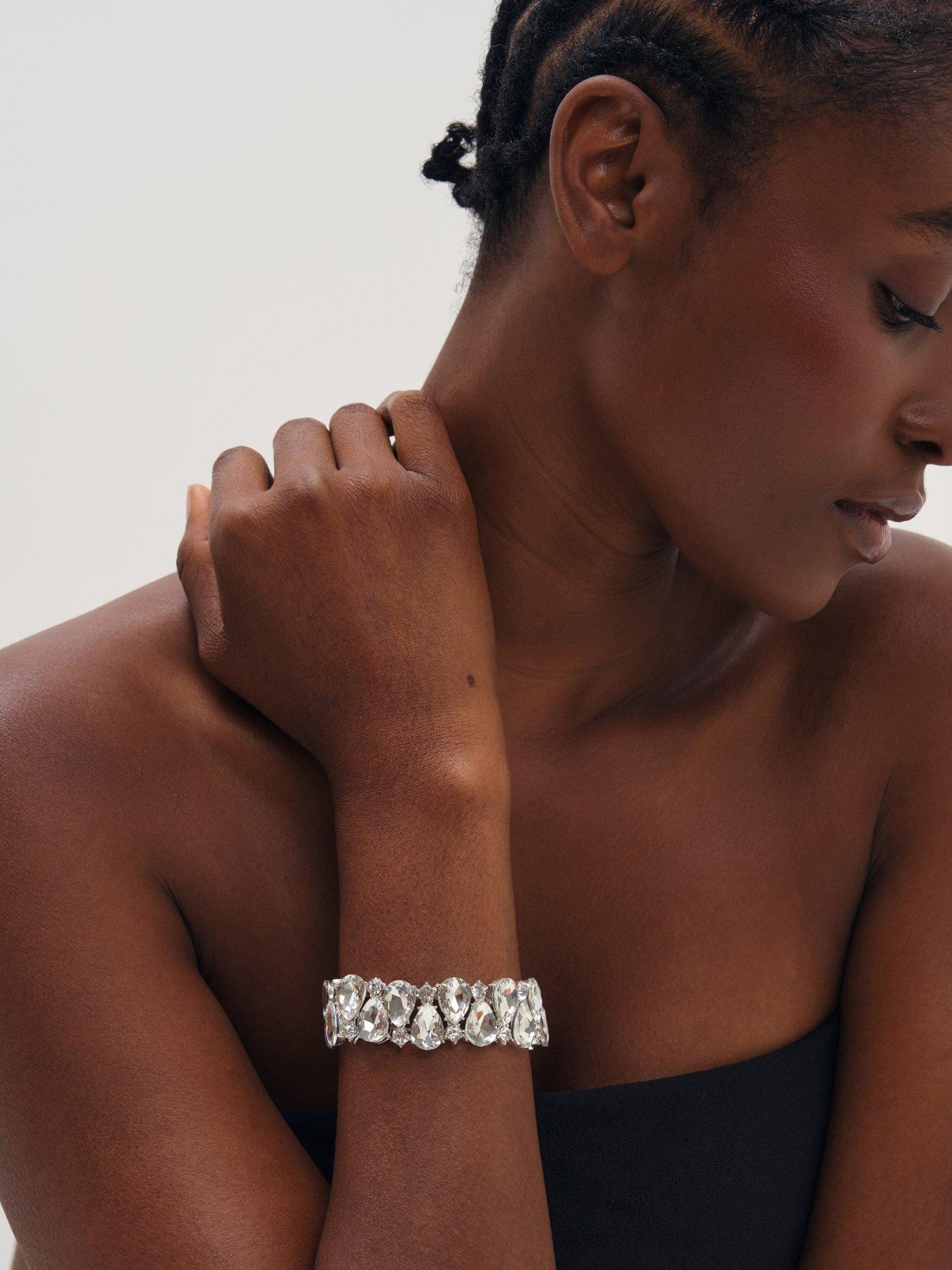 Image 2 of 3 of Mood Mood Silver Plated And Crystal Pear Stretch Bracelet