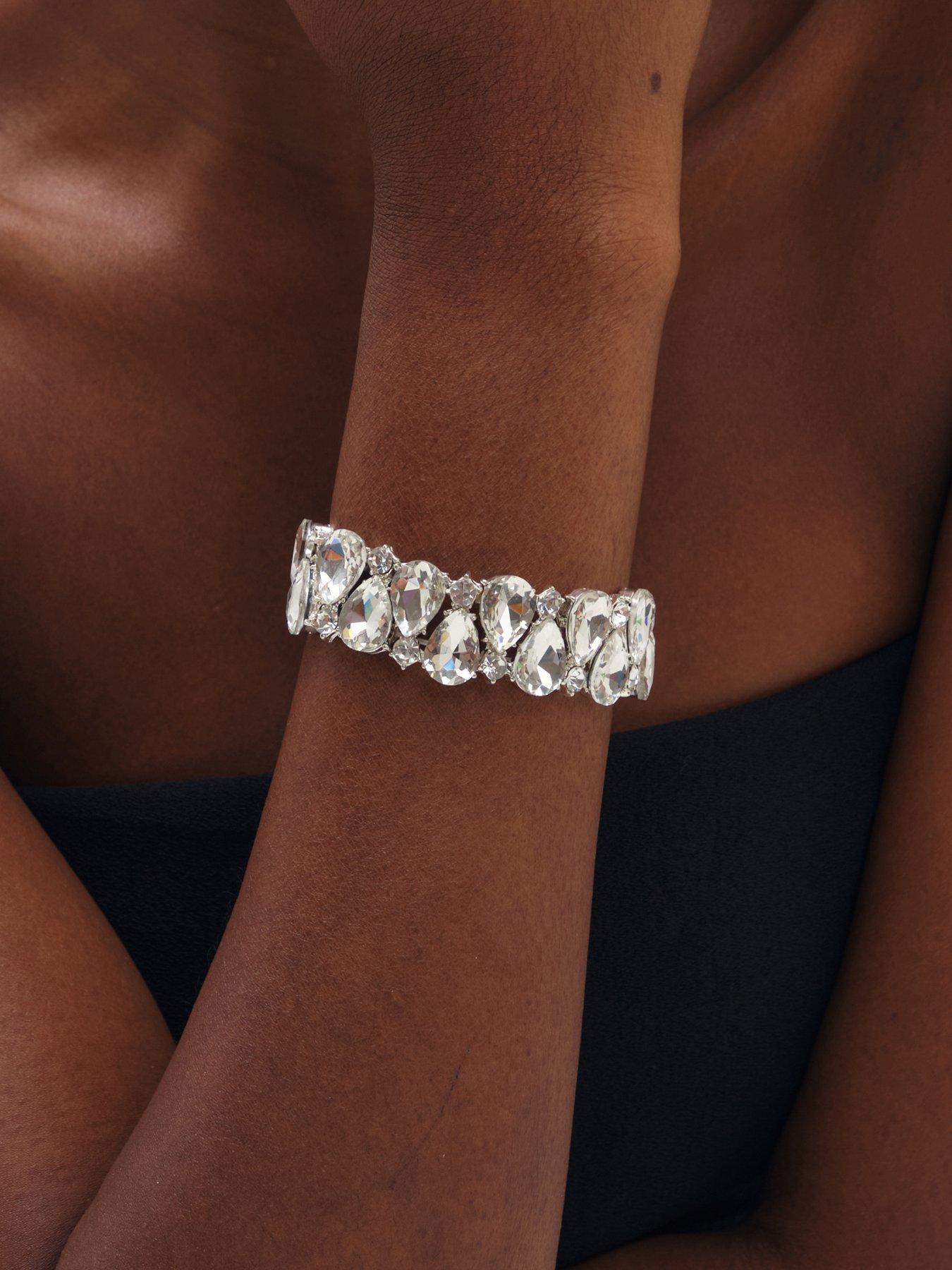 Image 3 of 3 of Mood Mood Silver Plated And Crystal Pear Stretch Bracelet