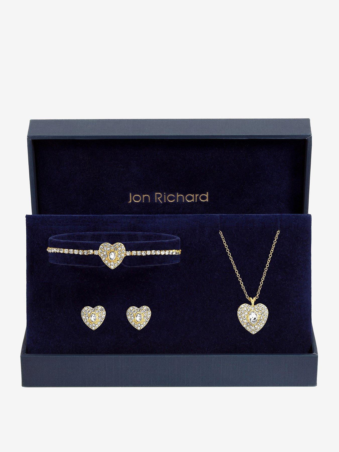 Image 1 of 4 of Jon Richard Gold Plated And Crystal Heart Trio Set - Gift Box