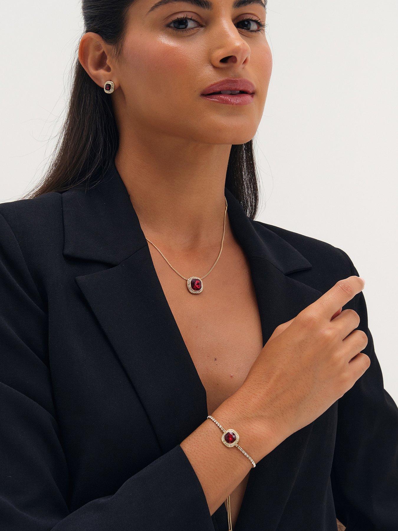 Image 1 of 4 of Jon Richard Gold Plated And Garnet Crystal Trio Set - Gift Box