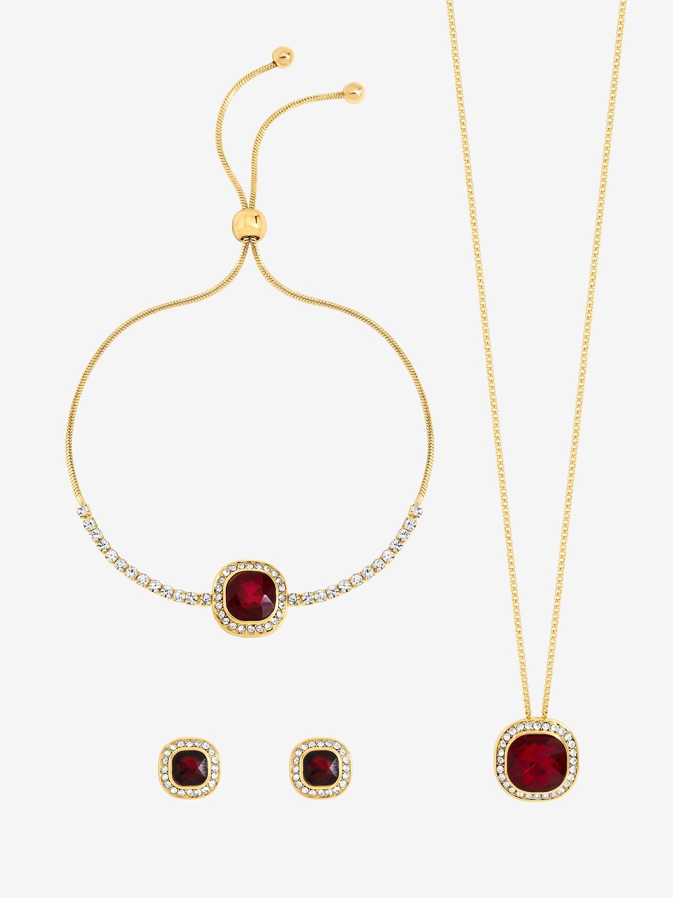 Image 2 of 4 of Jon Richard Gold Plated And Garnet Crystal Trio Set - Gift Box