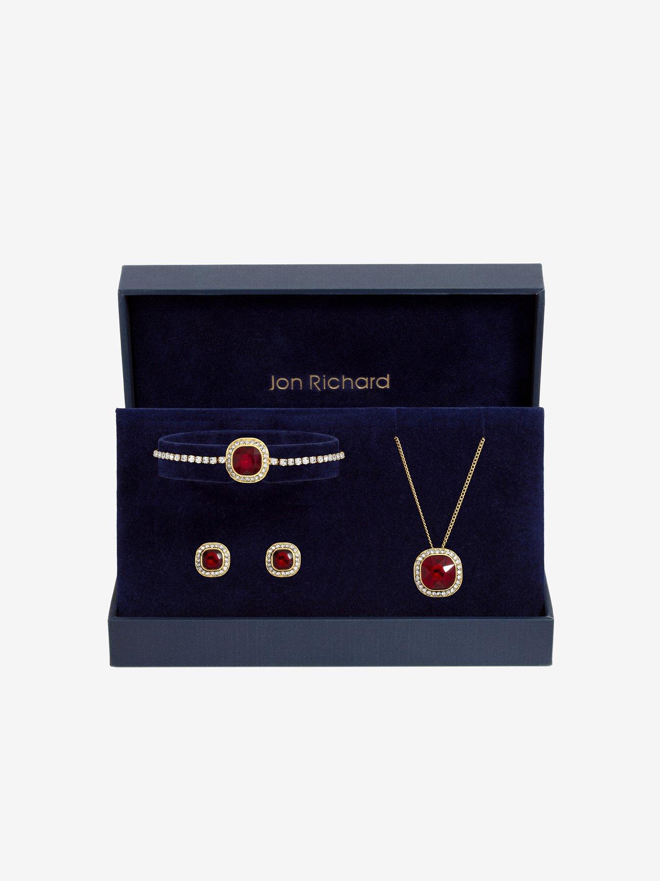 Image 4 of 4 of Jon Richard Gold Plated And Garnet Crystal Trio Set - Gift Box