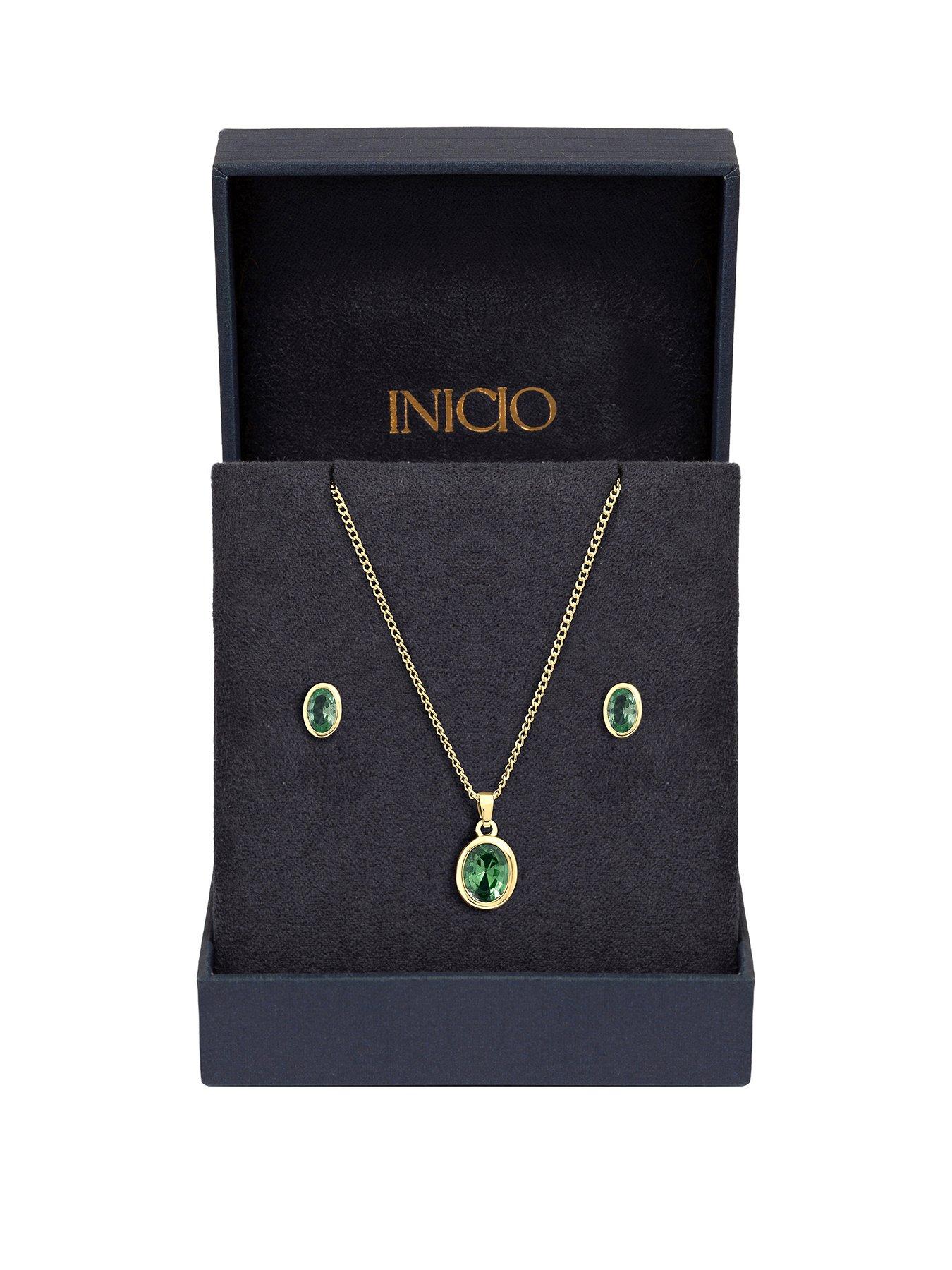 Image 1 of 4 of Inicio Gold Emerald Oval Bezel Set - Gift Box