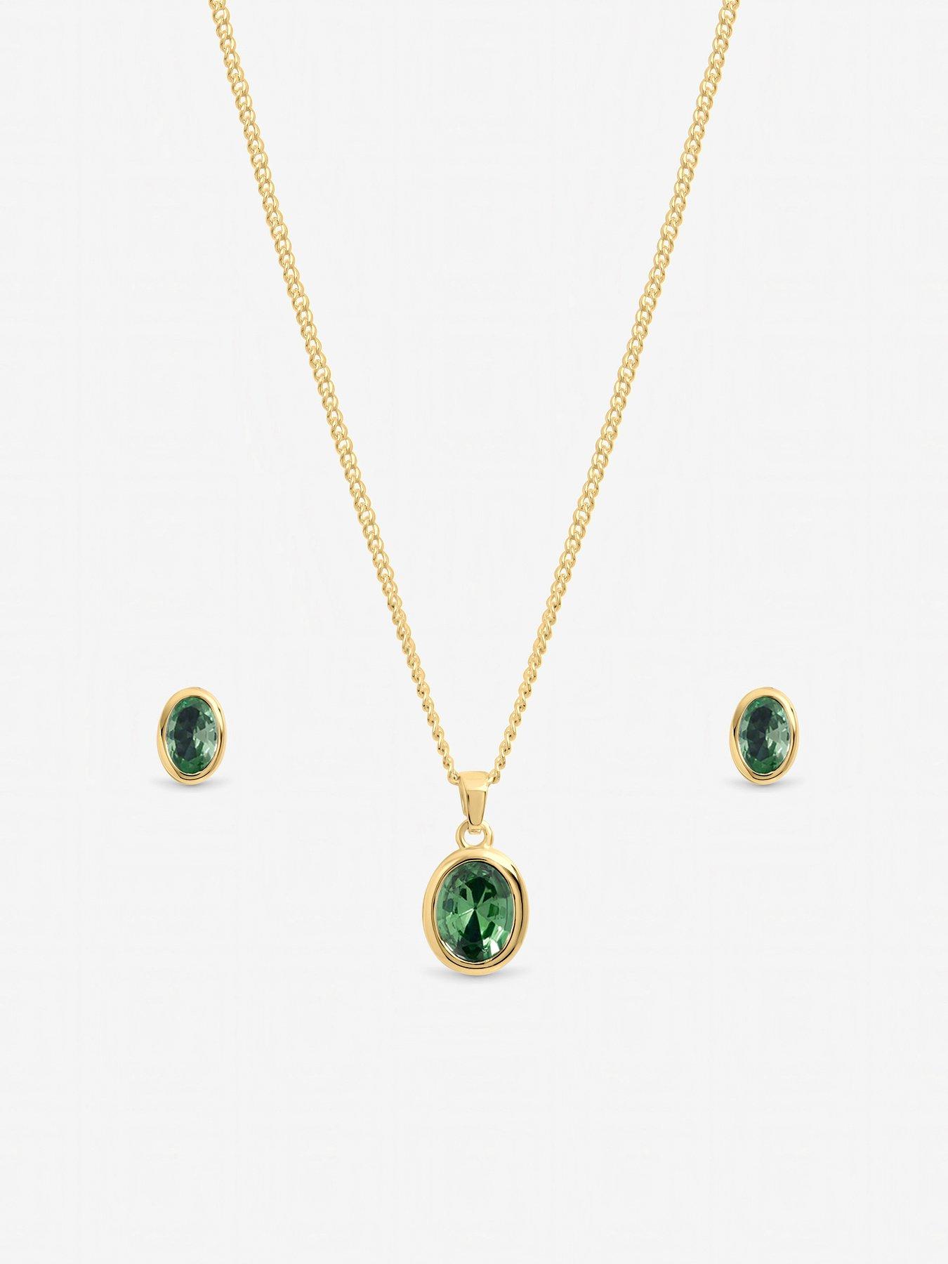 Image 2 of 4 of Inicio Gold Emerald Oval Bezel Set - Gift Box