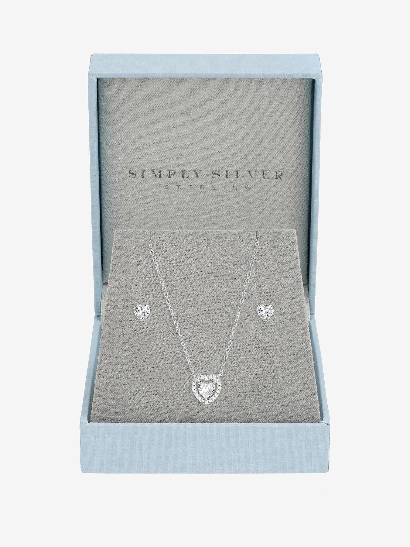 Jon Richard Simply Silver 925 Sterling Silver Halo Heart Set - Gift Box