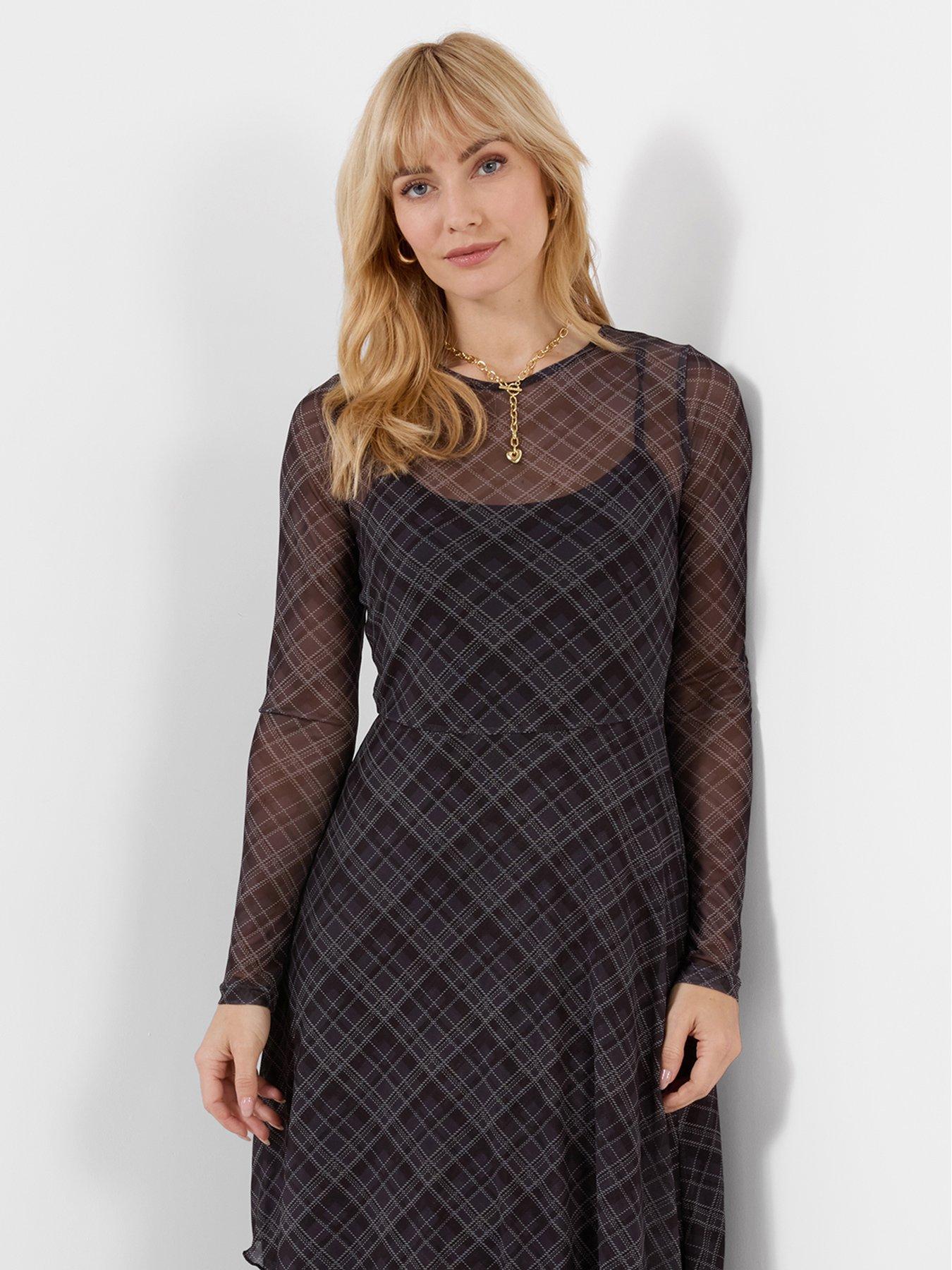 Image 5 of 7 of Joe Browns Roxy Check Dippy Hem Mesh Dress