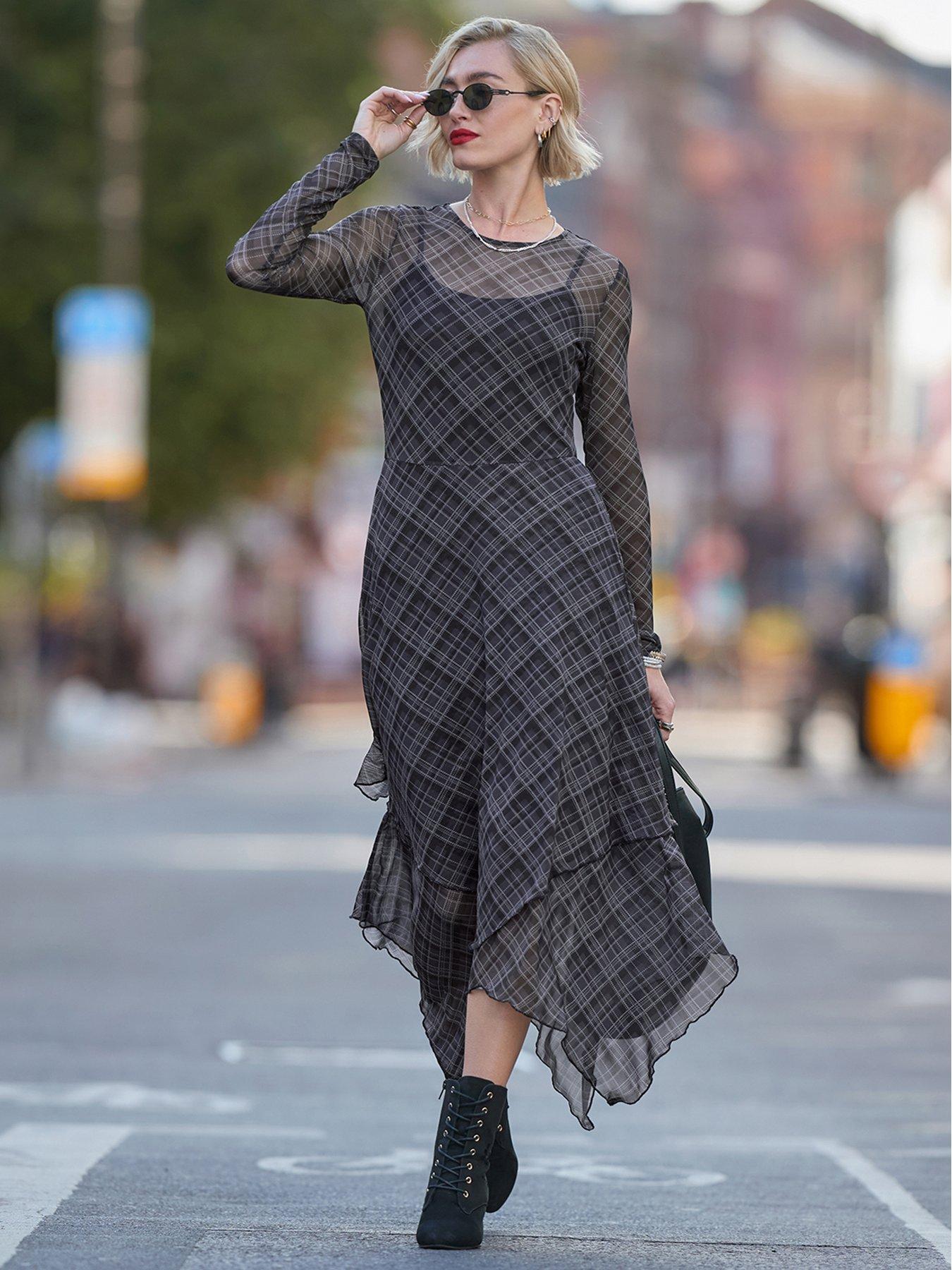 Image 6 of 7 of Joe Browns Roxy Check Dippy Hem Mesh Dress