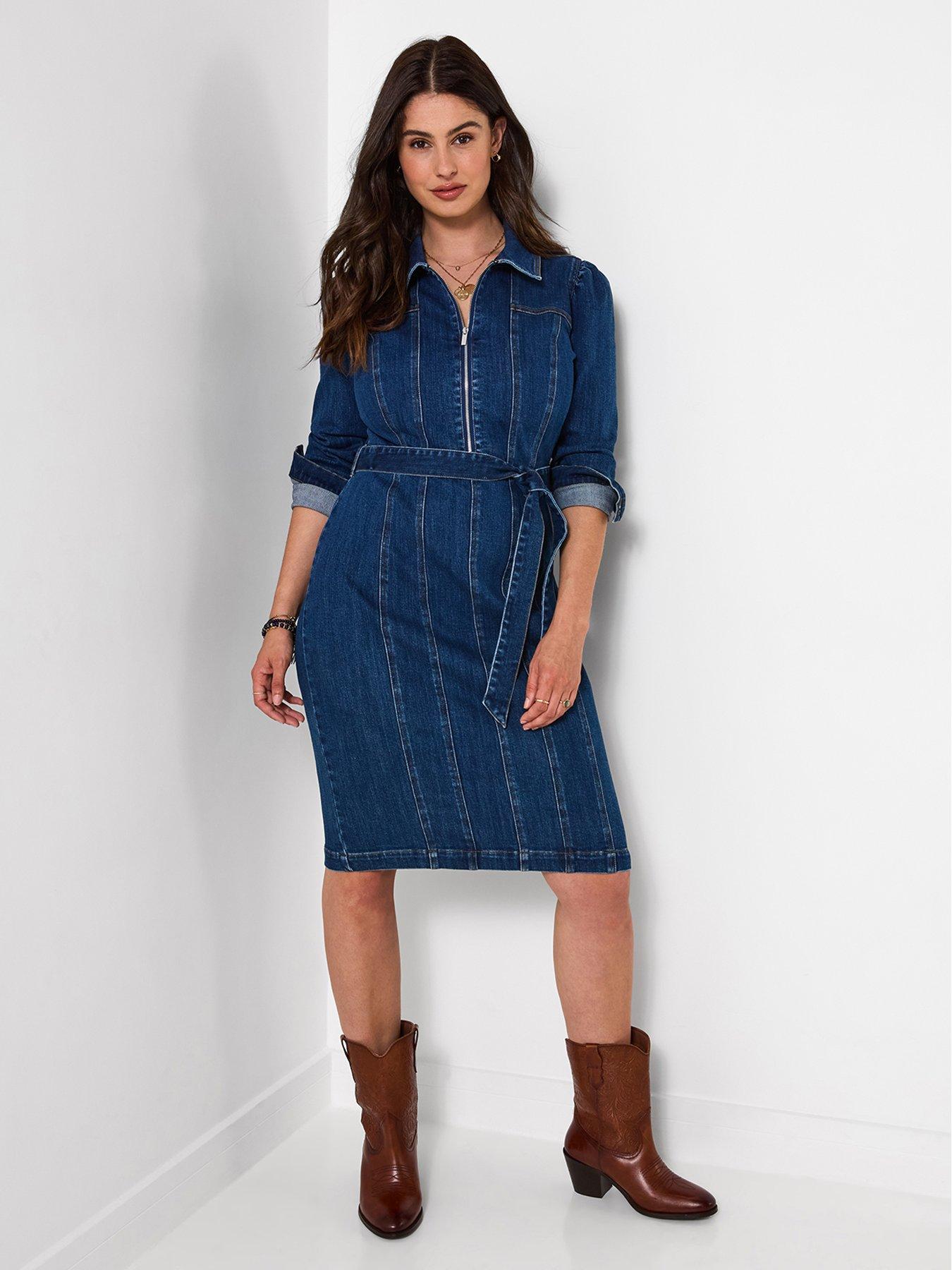 joe browns denim dress | Dresses Size:UK 18-20 (2XL) guest-pastel Freemans Uniform Black Suit Spring