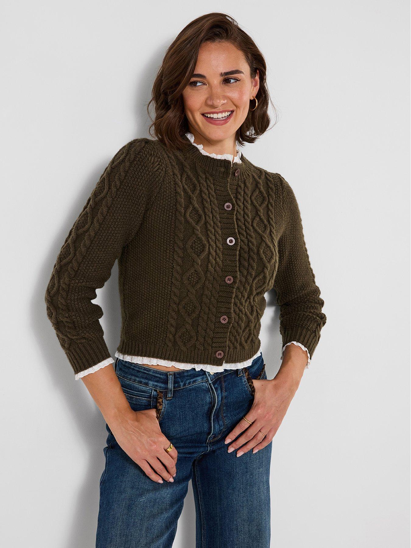 Image 1 of 6 of Joe Browns Claudia Woven Trim Cable Knit Cardigan