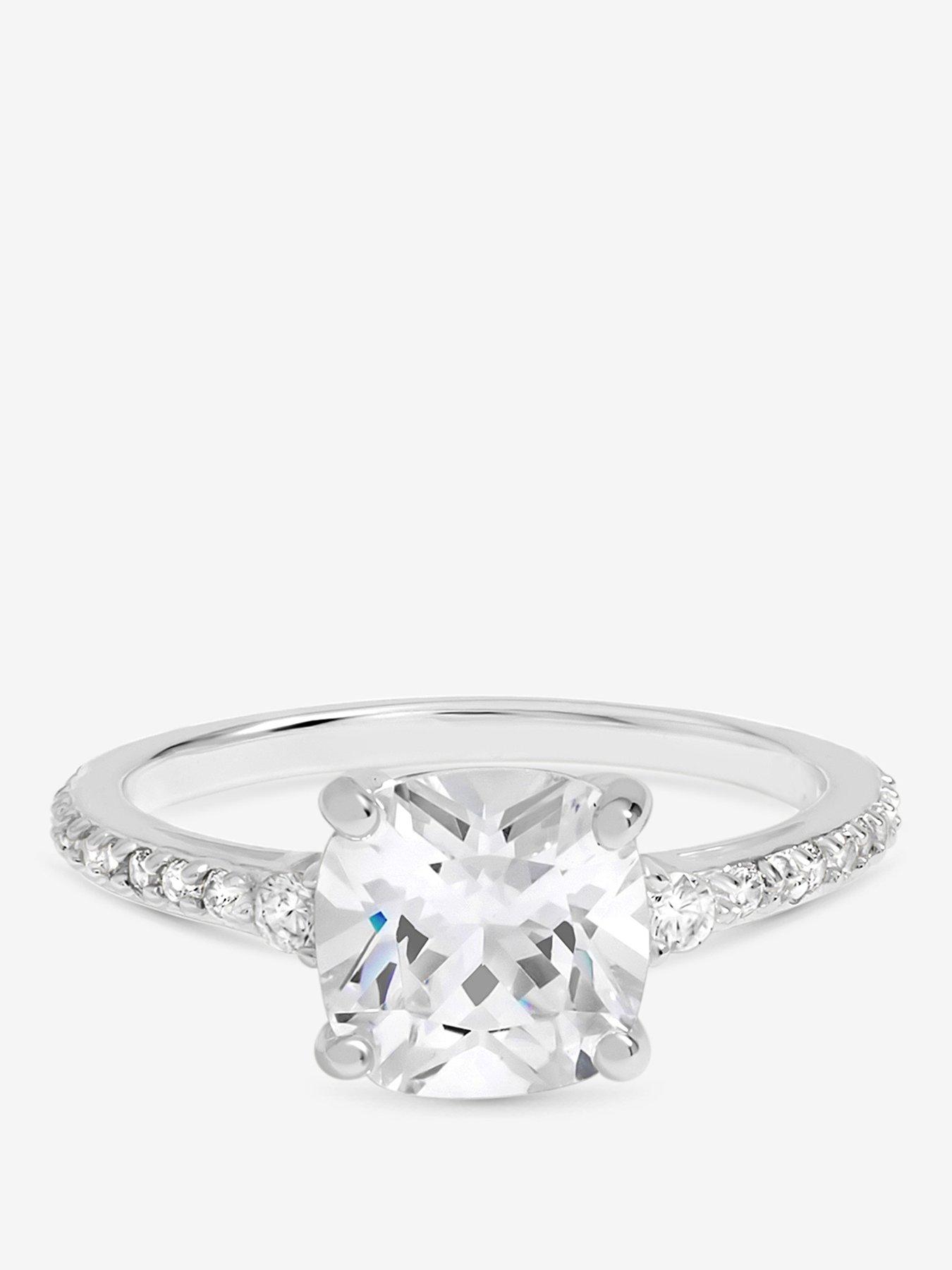 Image 1 of 1 of Simply Silver 925 Sterling Silver Pave Emerald Cut Engagement Ring - Gift Pouch