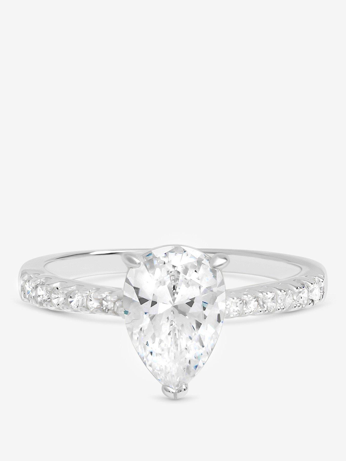 Jon Richard Simply Silver 925 Sterling Silver Pear Cut Engagement Ring - Gift Pouch