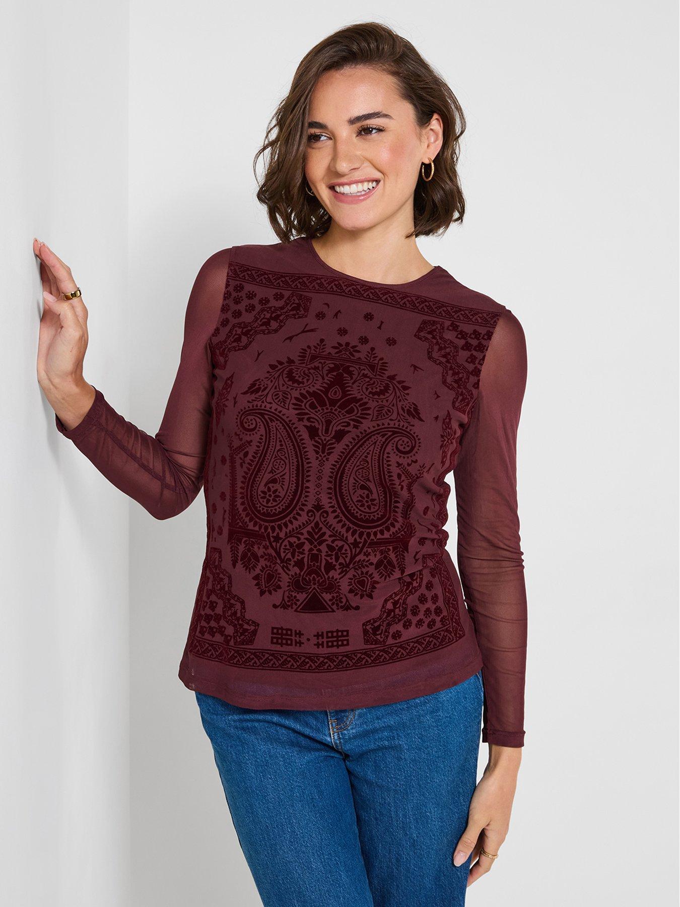Image 1 of 5 of Joe Browns Long Sleeve Mesh Top With Flocked Print