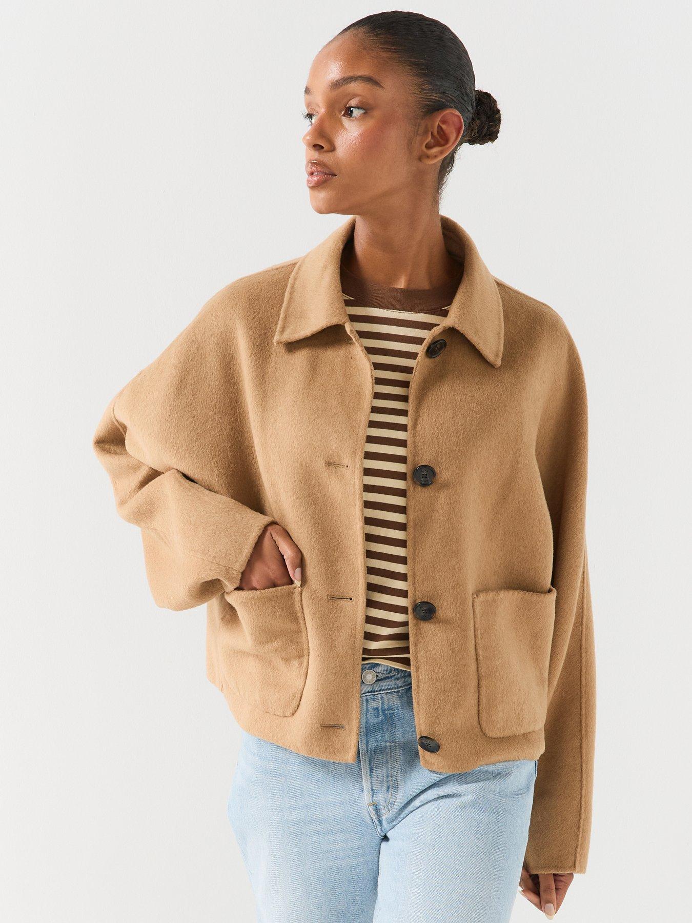 Image 5 of 6 of HUGO Womens C_cafrina Cropped Oversized Jacket With Detachable Scarf - Beige