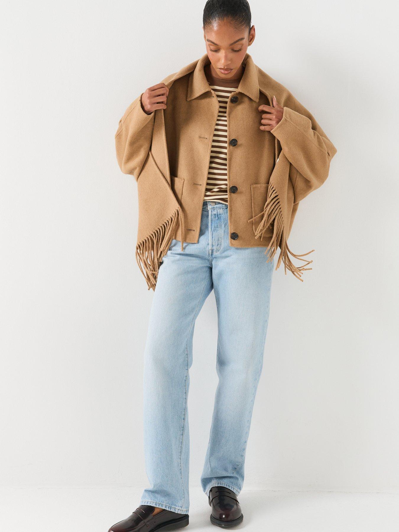 Image 6 of 6 of HUGO Womens C_cafrina Cropped Oversized Jacket With Detachable Scarf - Beige