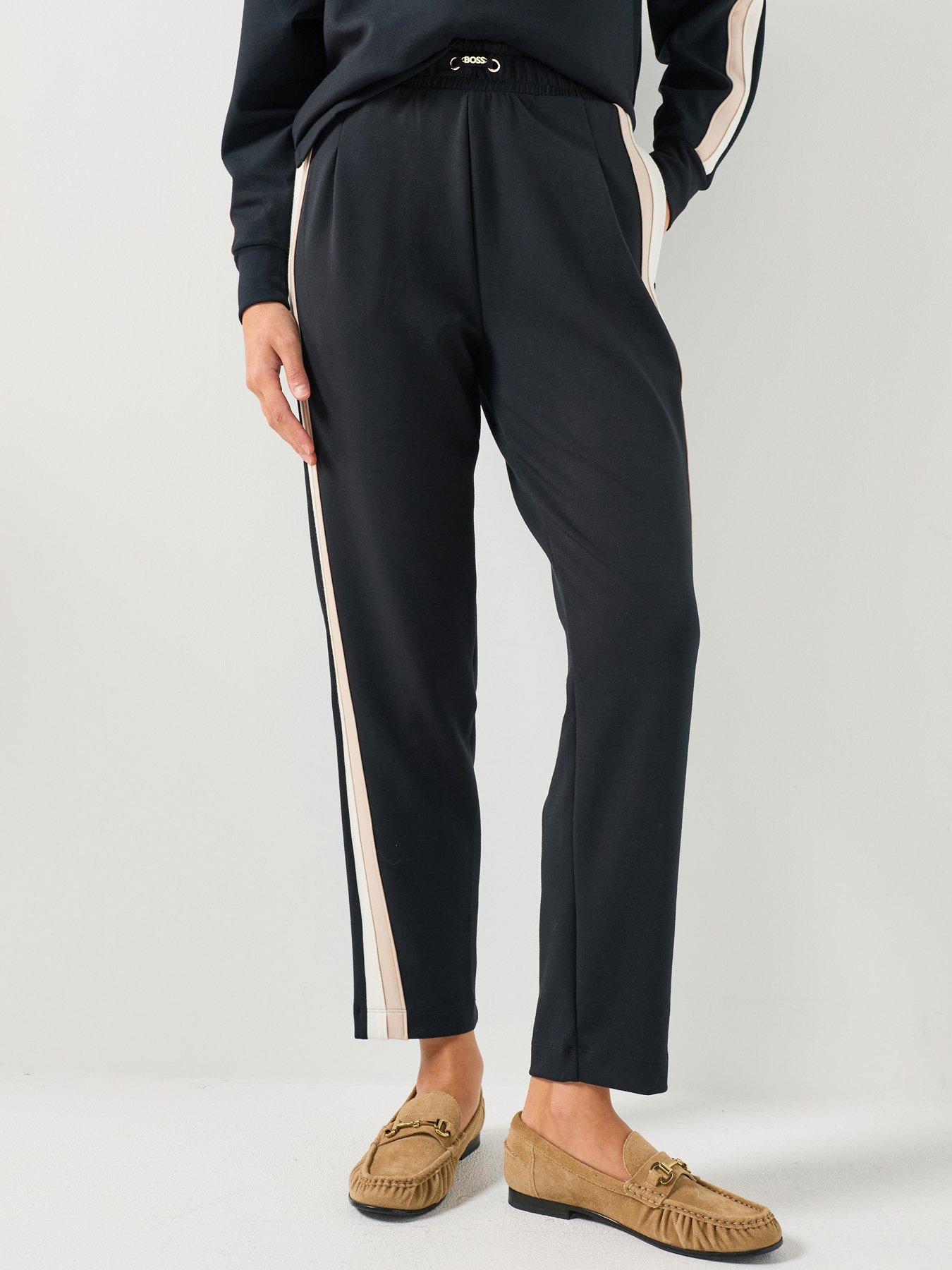 Image 1 of 5 of BOSS Womens Mirage Tapered Side Stripe Trousers - Black