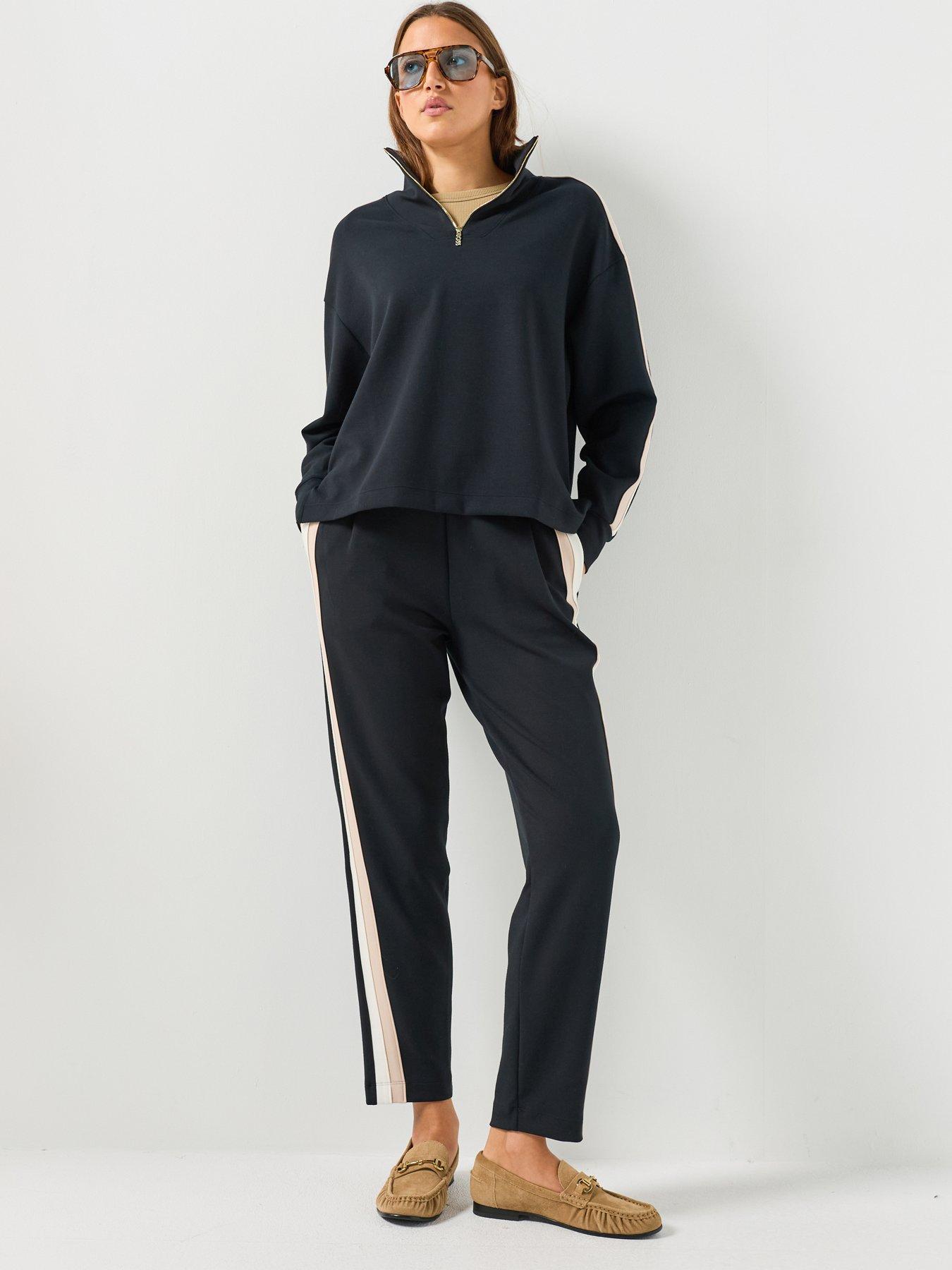 Image 3 of 5 of BOSS Womens Mirage Tapered Side Stripe Trousers - Black