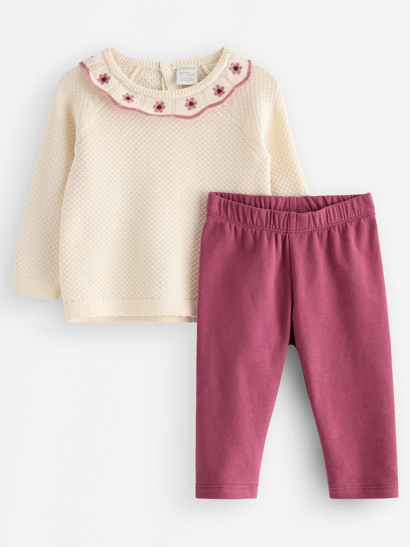 Image 1 of 3 of Lindex Baby Girls Jumper and Legging Set - White