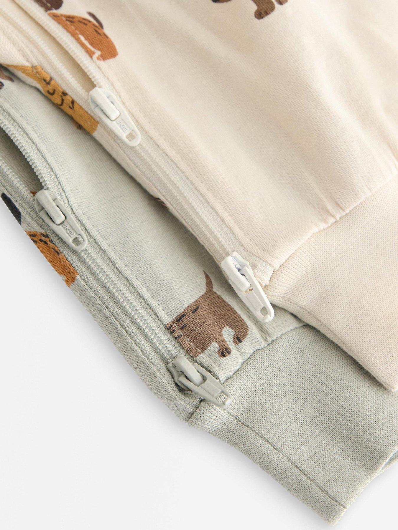 Image 3 of 3 of Lindex Baby Boys 2 Pack Zip Through Dog Print Sleepsuits - Beige