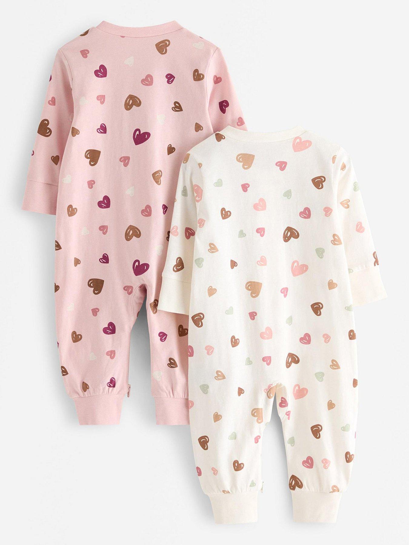 Image 2 of 3 of Lindex Girls 2 Pack Heart Print Zip Sleepsuits&nbsp;- Pink