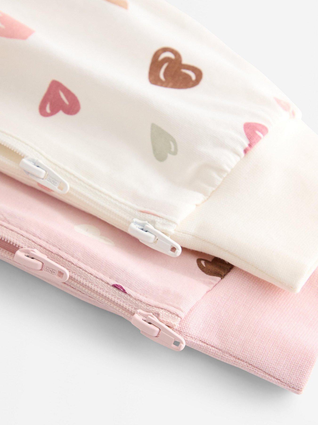 Image 3 of 3 of Lindex Girls 2 Pack Heart Print Zip Sleepsuits&nbsp;- Pink