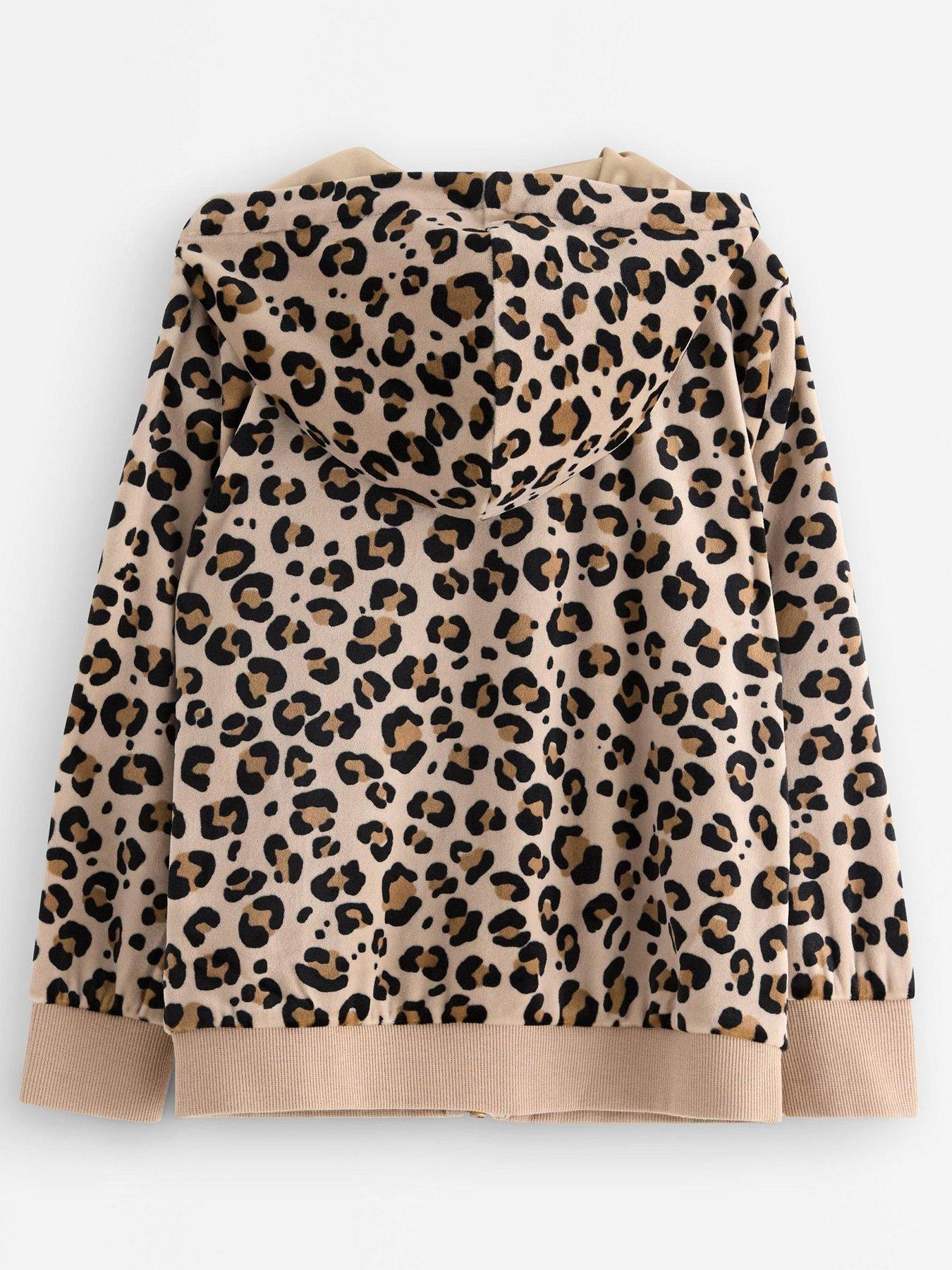 Image 3 of 4 of Lindex Girls Leopard Print Velour Hoodie - Beige