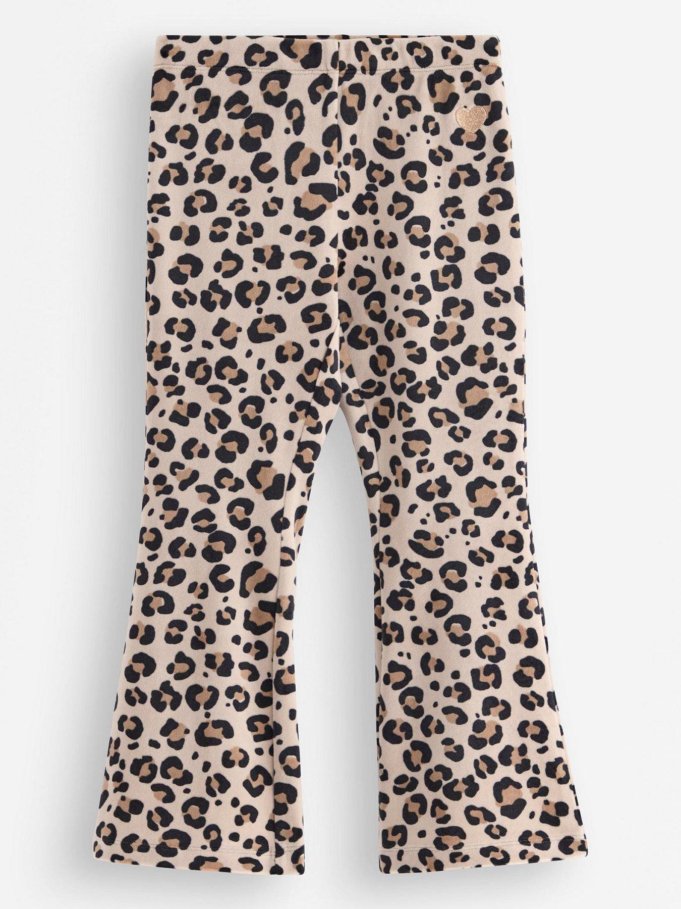 Image 2 of 4 of Lindex Girls Leopard Print Velour Flared Leggings - Beige