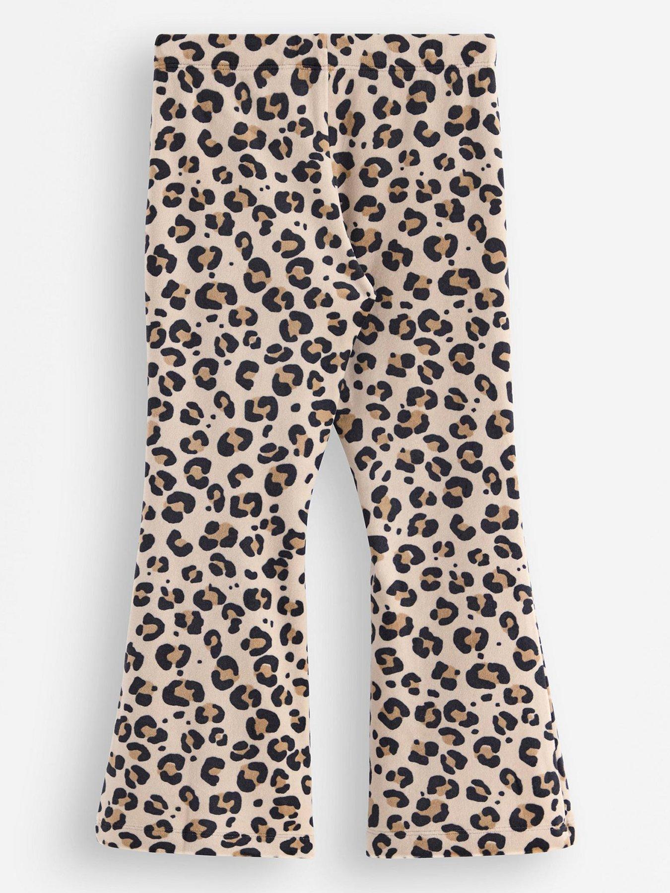 Image 3 of 4 of Lindex Girls Leopard Print Velour Flared Leggings - Beige