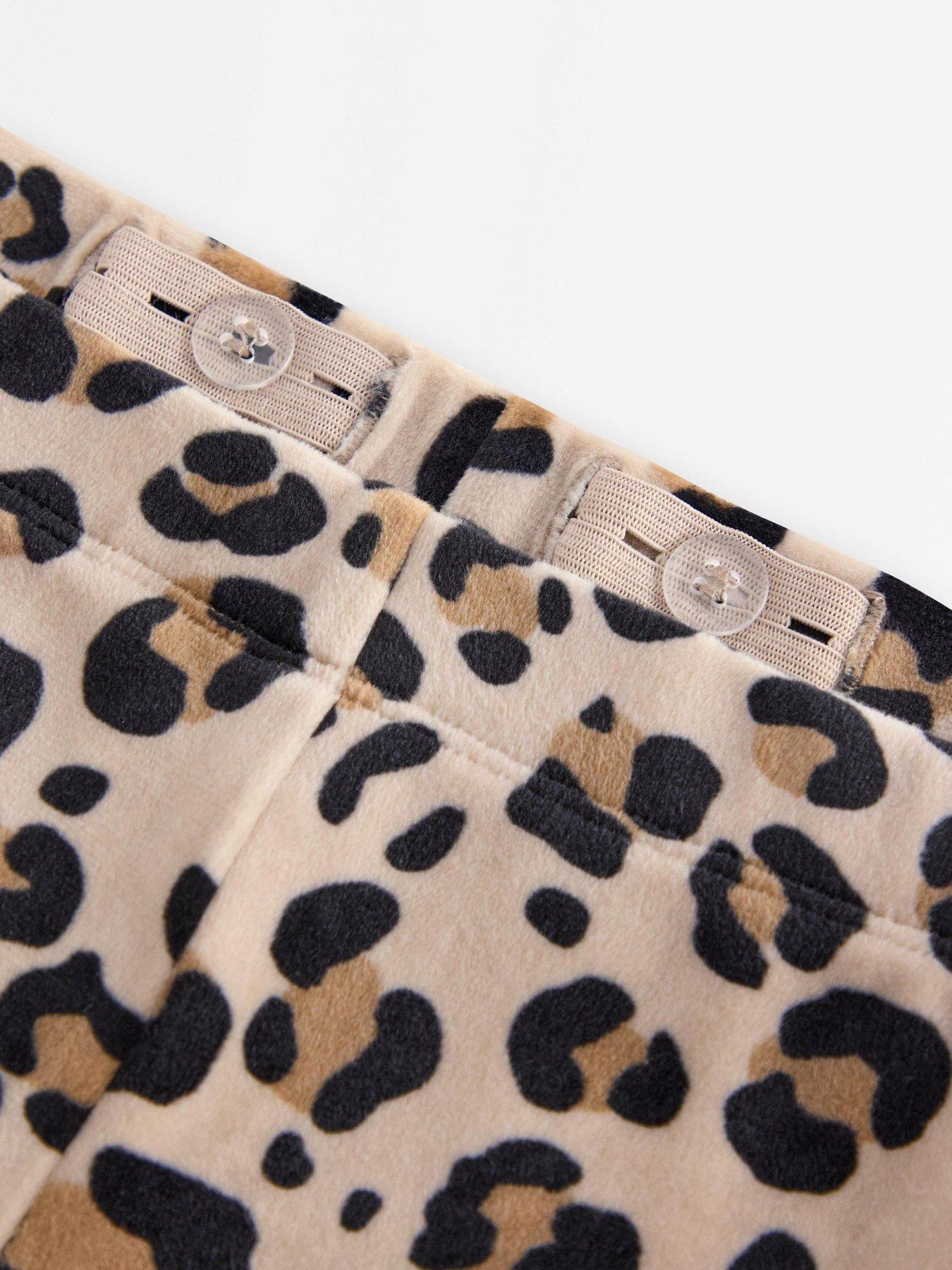 Image 4 of 4 of Lindex Girls Leopard Print Velour Flared Leggings - Beige