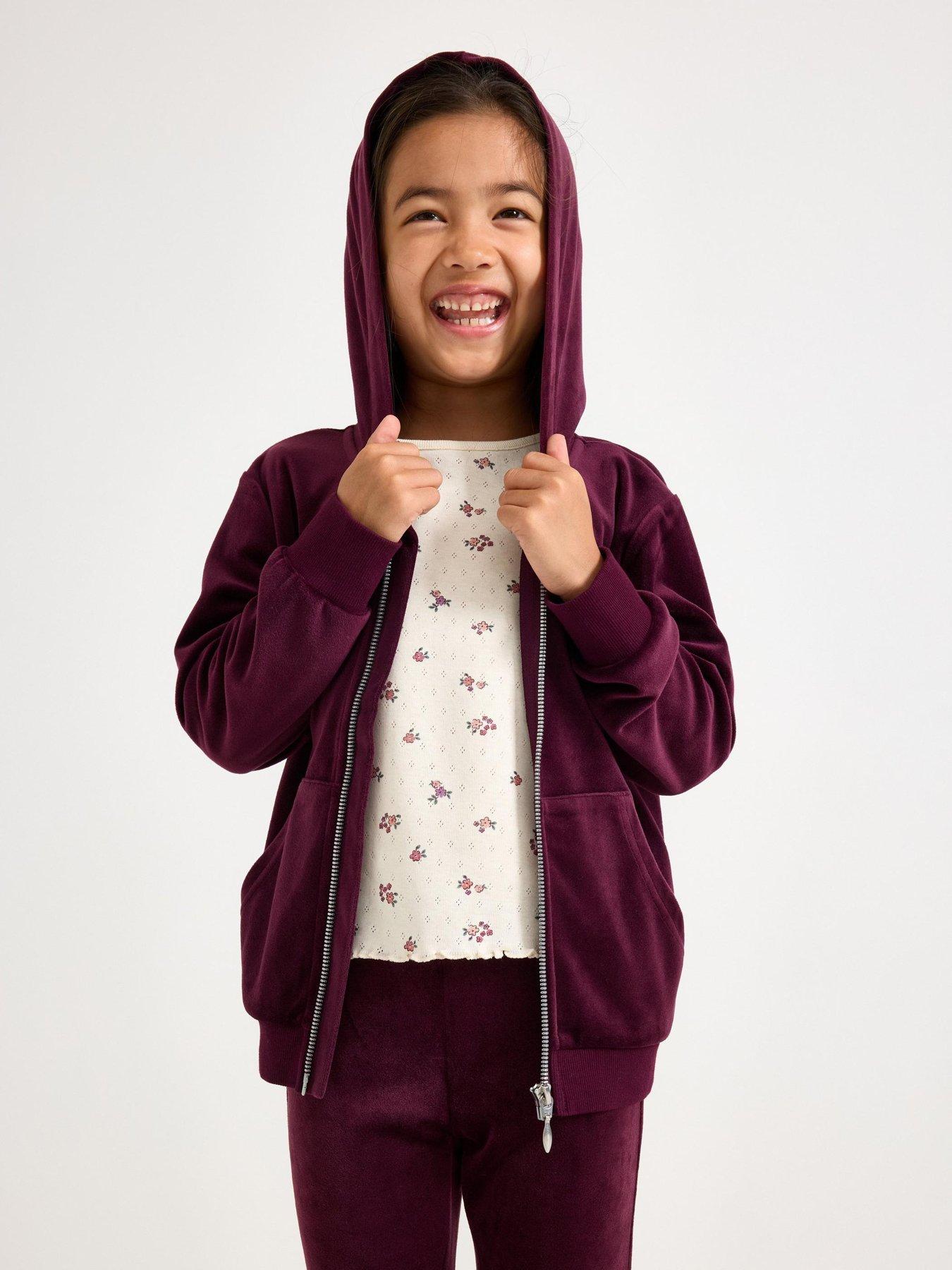 Image 1 of 4 of Lindex Girls Velour Hoodie - Purple