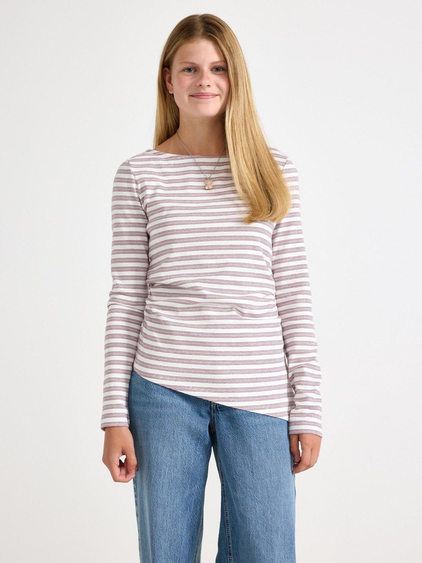 Image 1 of 4 of Lindex Girls Long Sleeve Top With Gathers - White