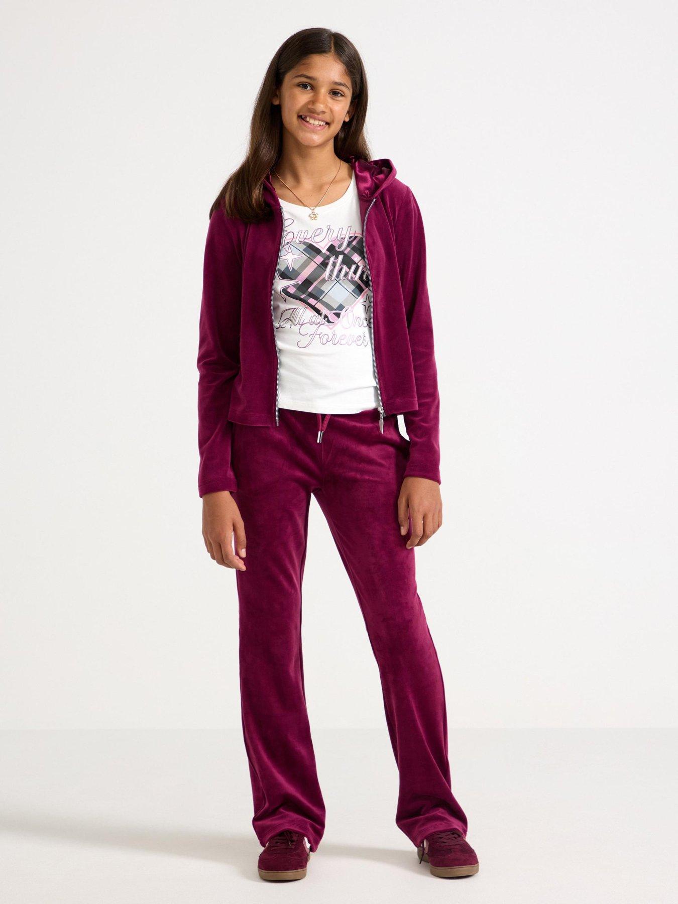 Image 1 of 4 of Lindex Girls Velour Trousers - Dark Red